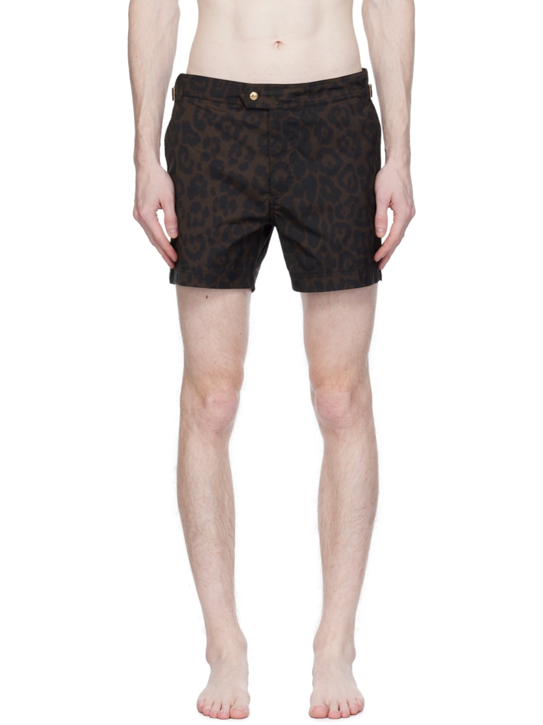 Brown Print Swim Shorts - 1