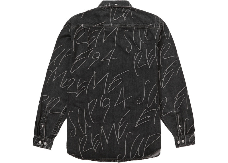 Supreme Supreme Handwriting Jacquard Denim Shirt Washed Black outlook