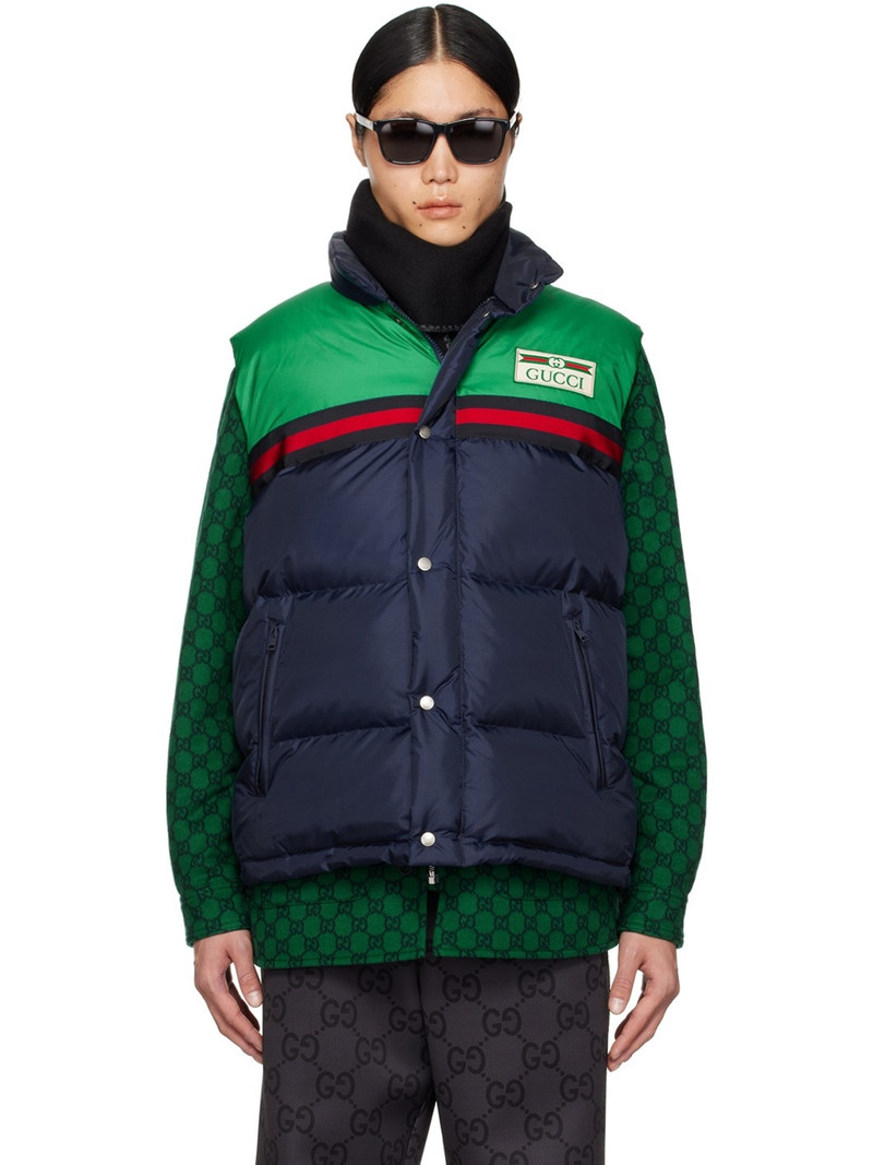 Navy & Green Striped Down Vest 1