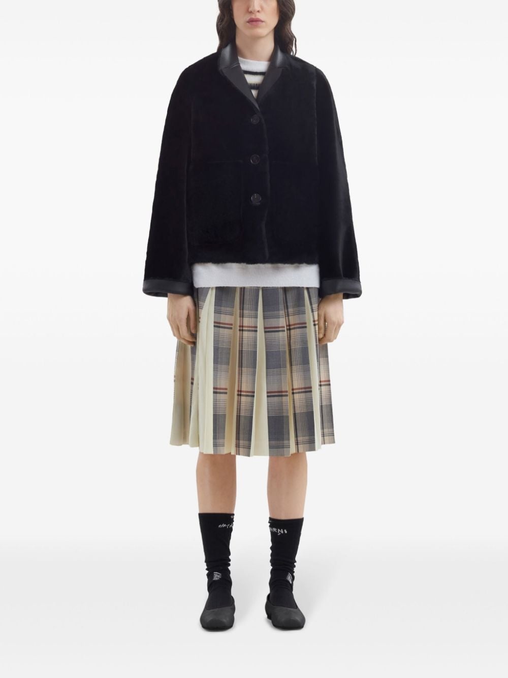 shearling-trim leather jacket - 6