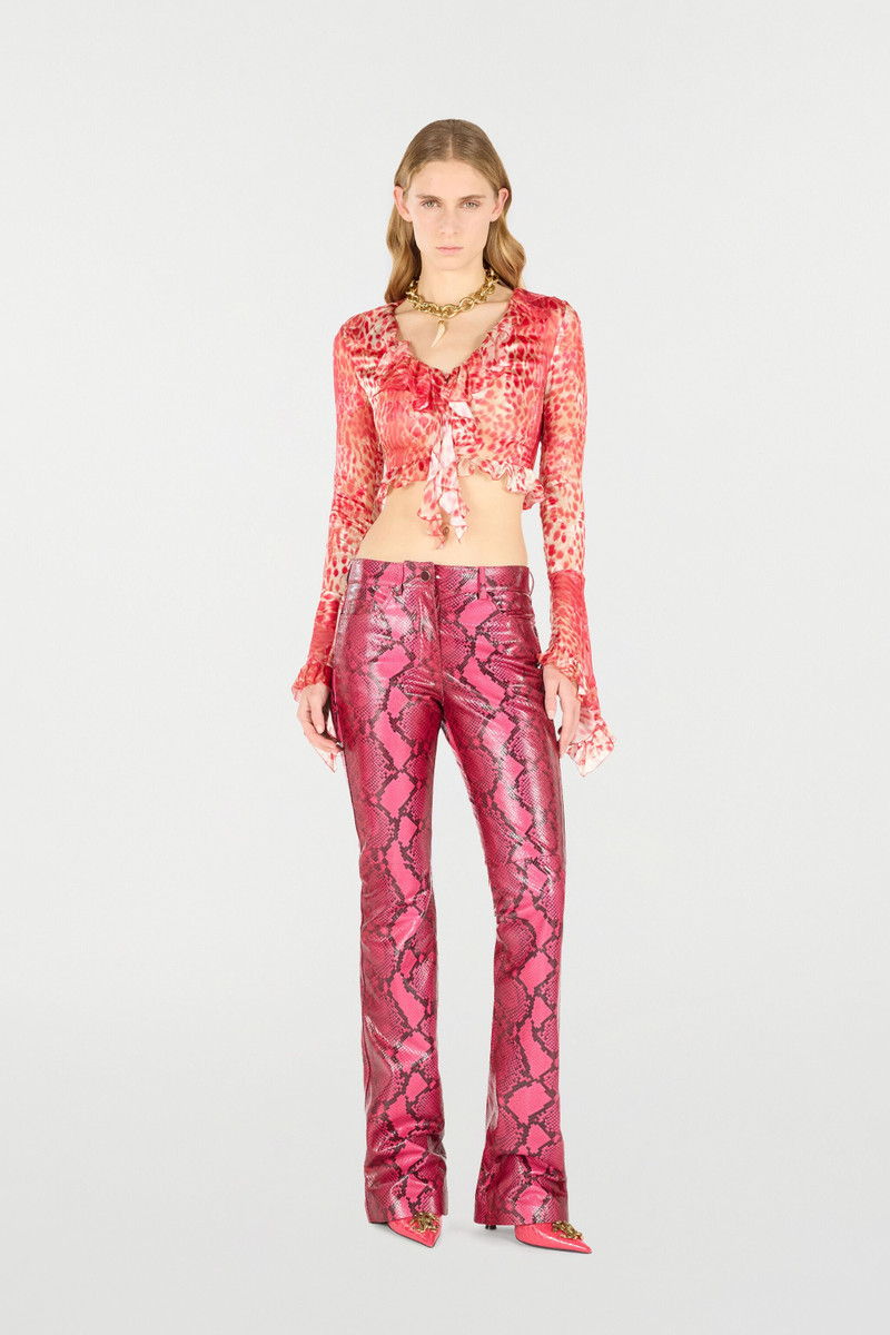 Roberto Cavalli Crop Top With Ruffle And Jaguar Skin Print outlook