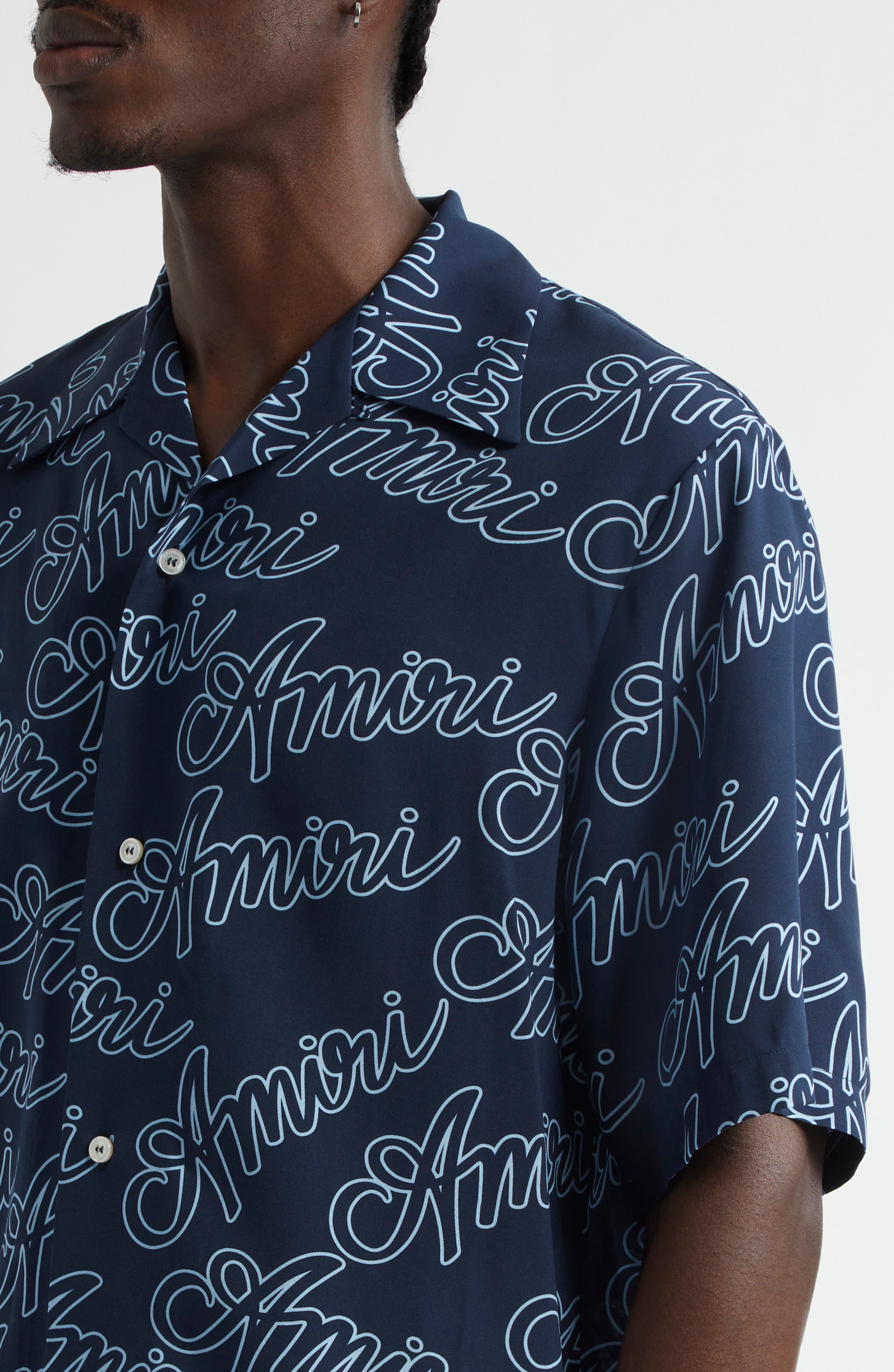 AMIRI Script Bowling Shirt in Midnight Blue at Nordstrom - 5