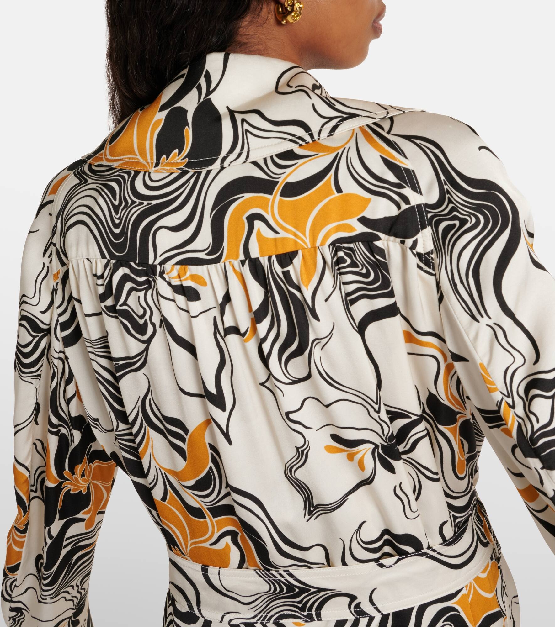 Printed double-breasted satin coat - 6