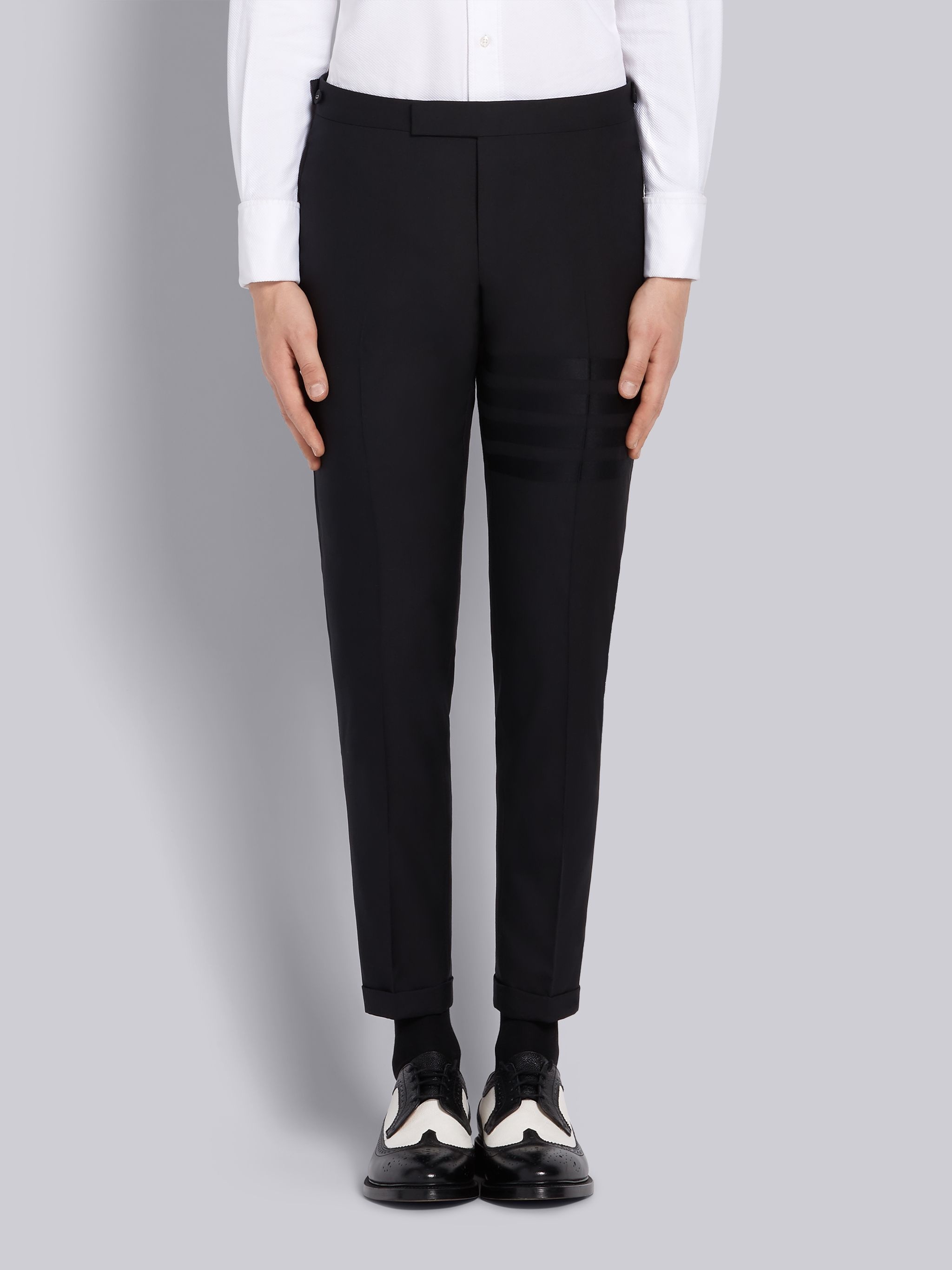 Black Plain Weave Suiting Skinny 4-Bar Trouser - 1