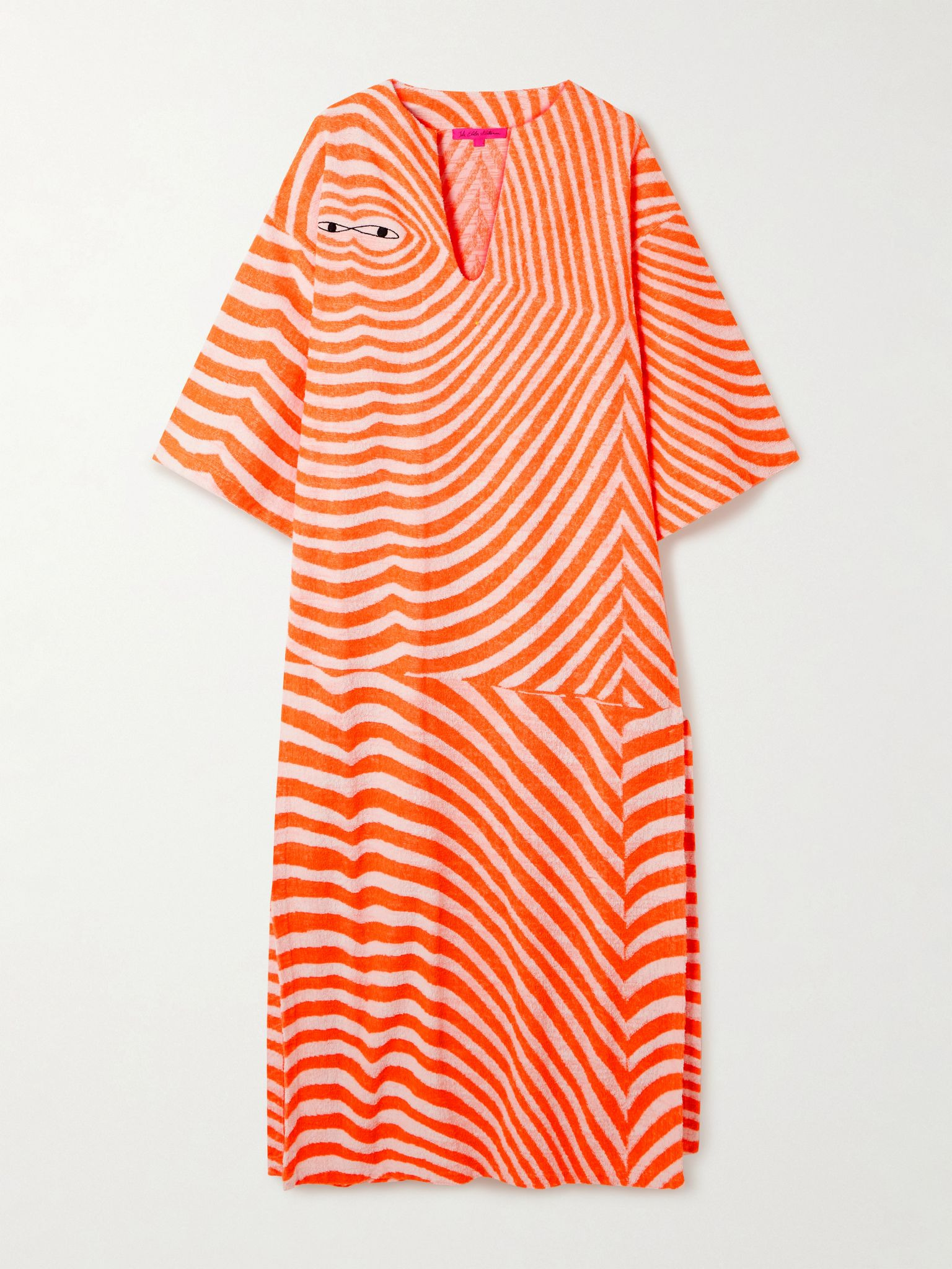 Embroidered striped cotton-terry kaftan Orange - 1