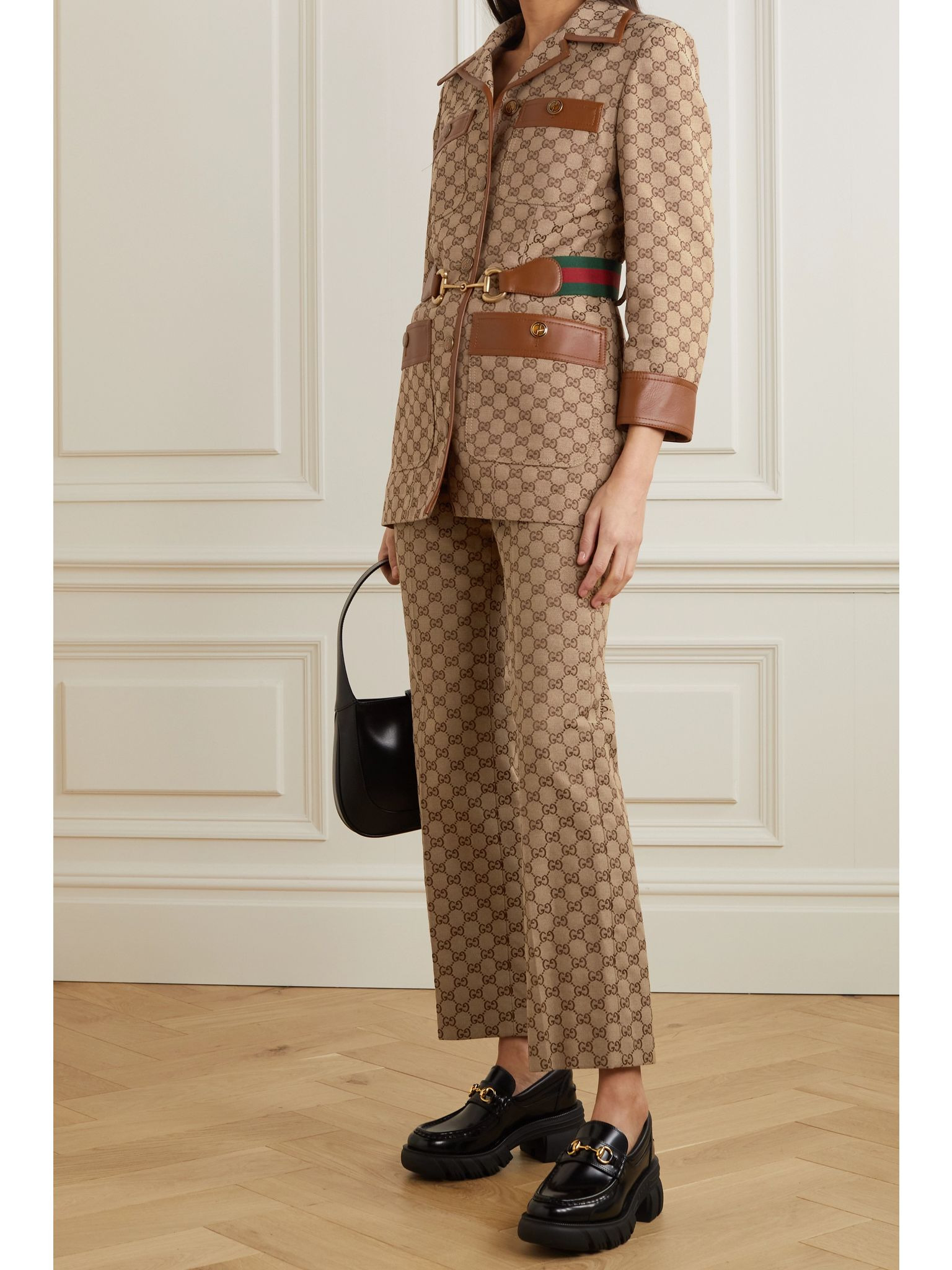 Belted leather-trimmed cotton-blend canvas-jacquard jacket Camel - 2