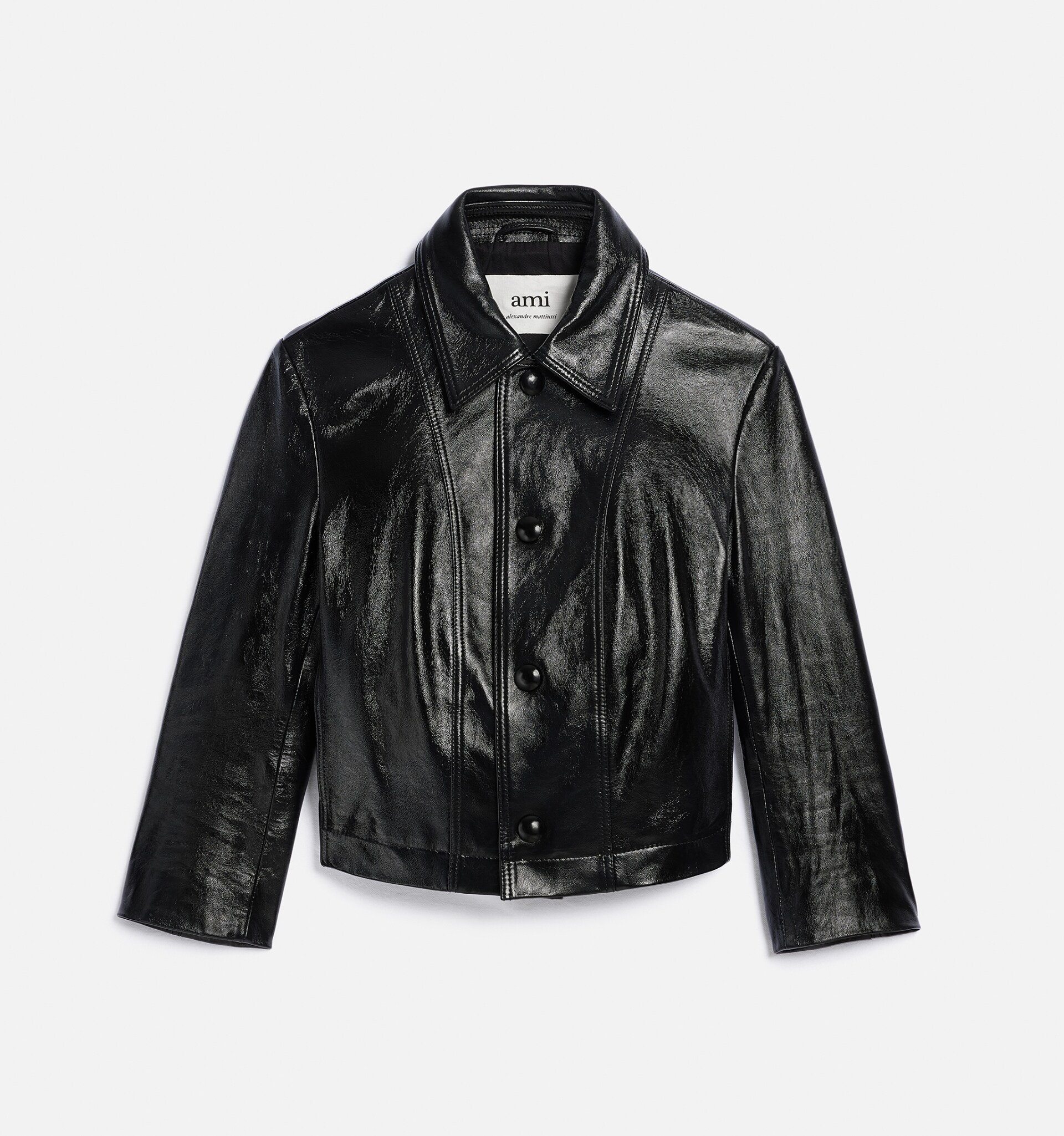 Short Leather Buttoned Jacket - 5