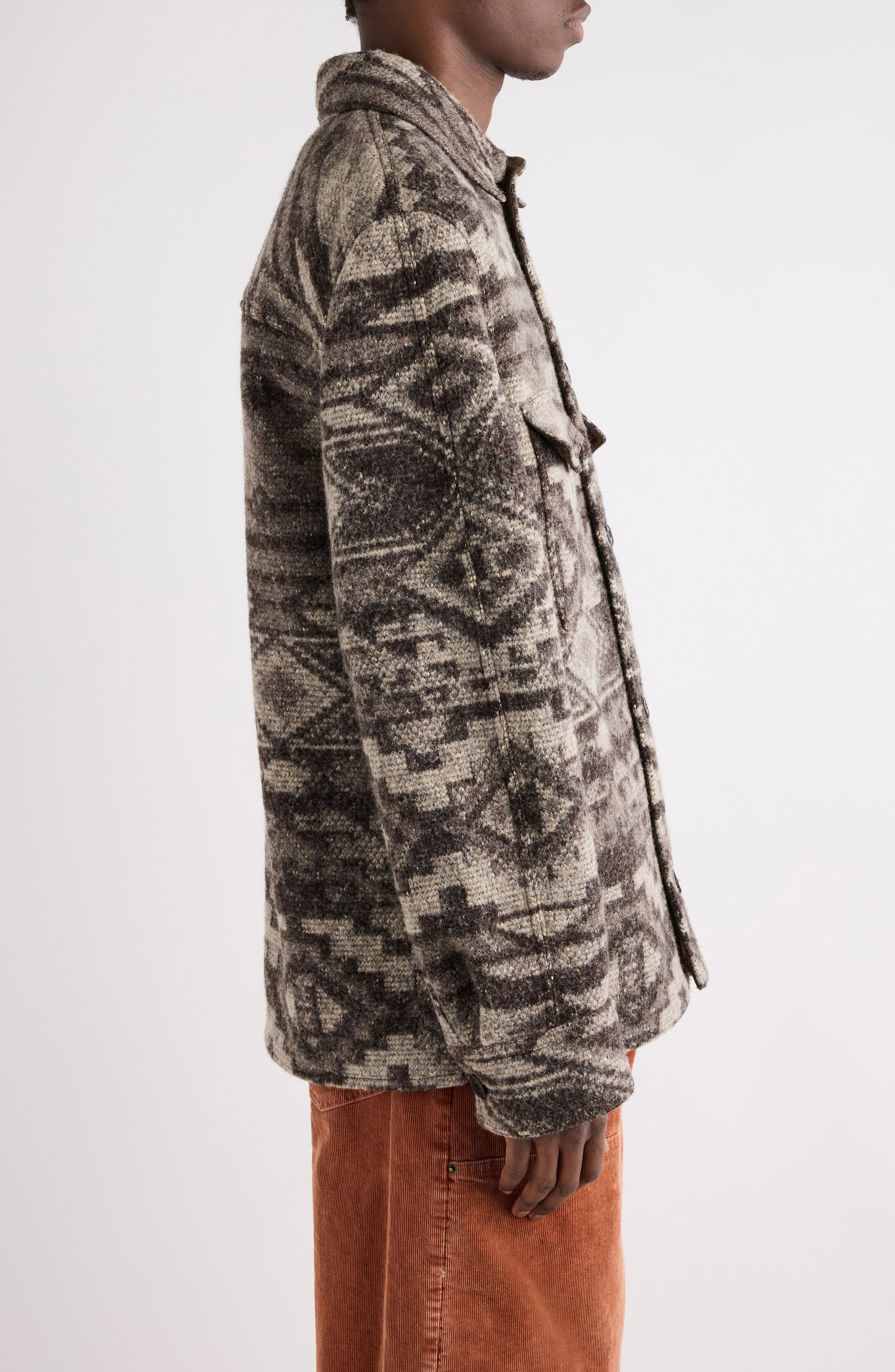 Isabel Marant Kervon Geo Pattern Peached Button-Up Jacket in Dark Brown at Nordstrom - 4