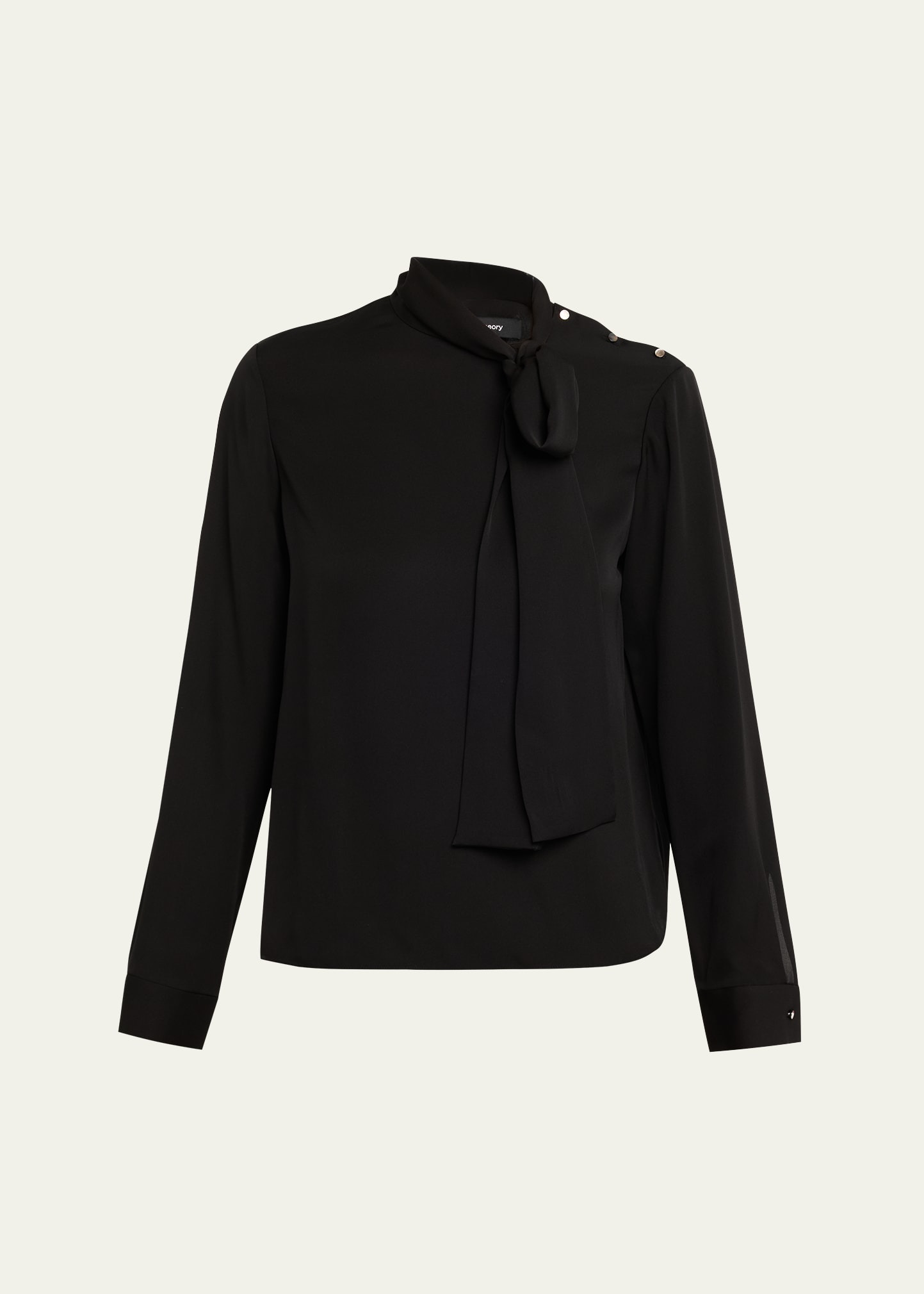 Long-Sleeve Silk Tie-Neck Blouse - 1