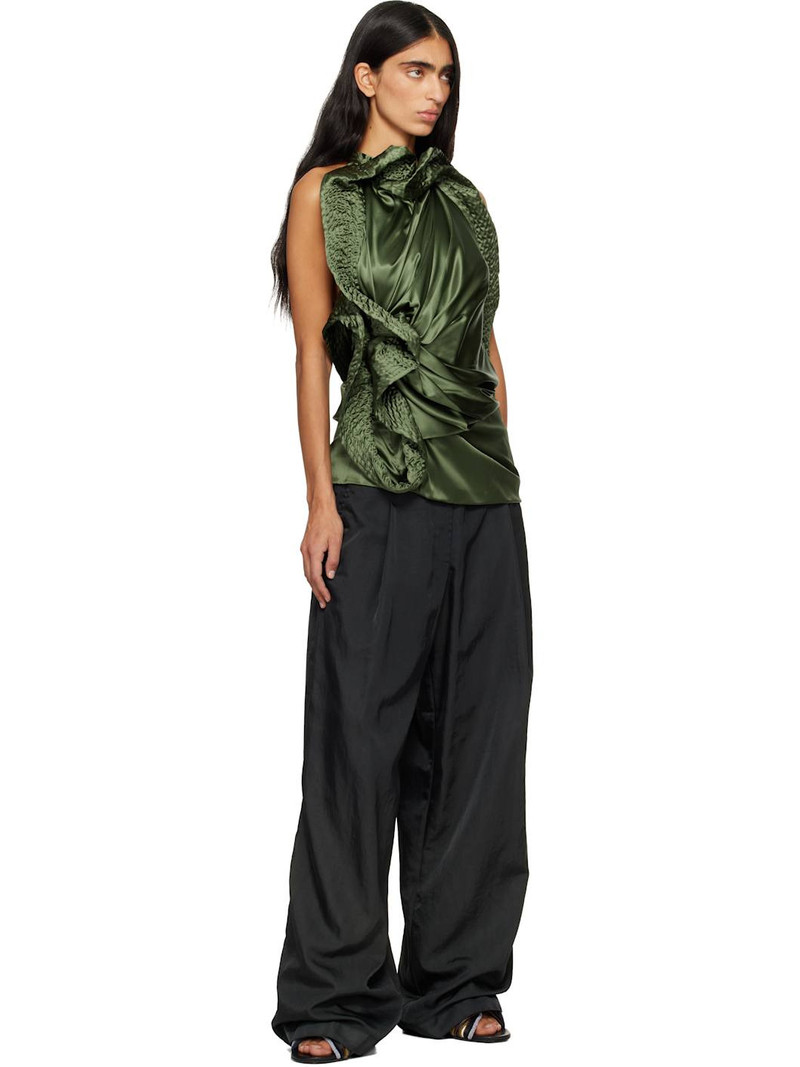 Dries Van Noten Green Draped Silk Blouse outlook