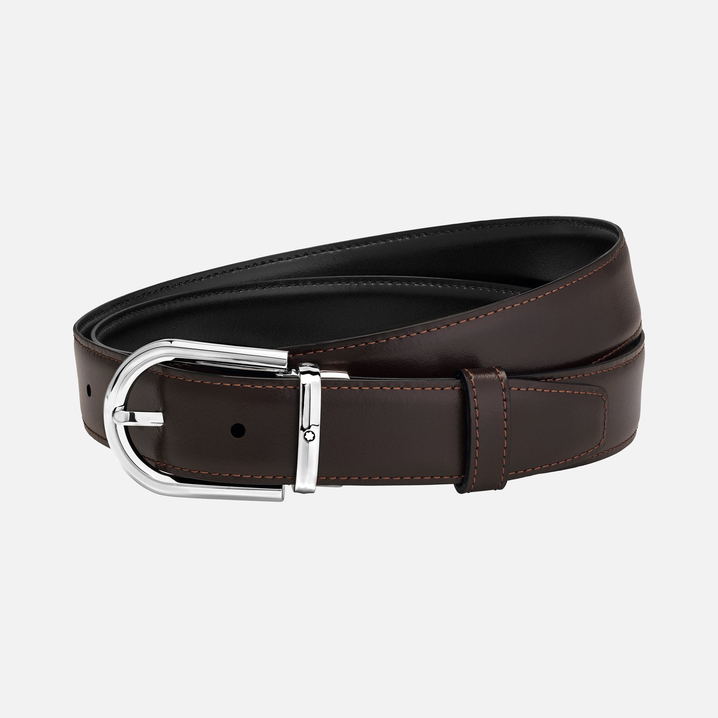 Horseshoe buckle black/brown 30 mm reversible leather belt - 1