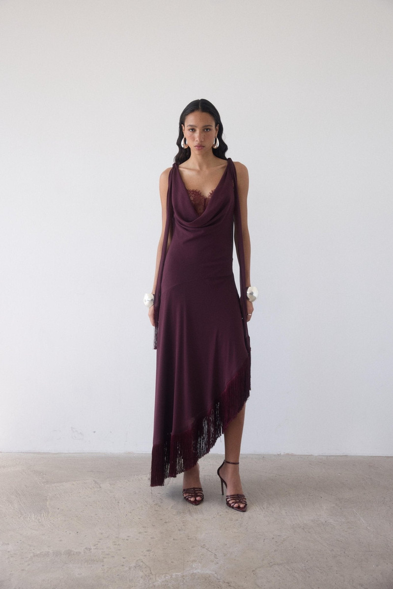 MISTRAL MIDI DRESS IN EARTH CHIFFON & LACE 4