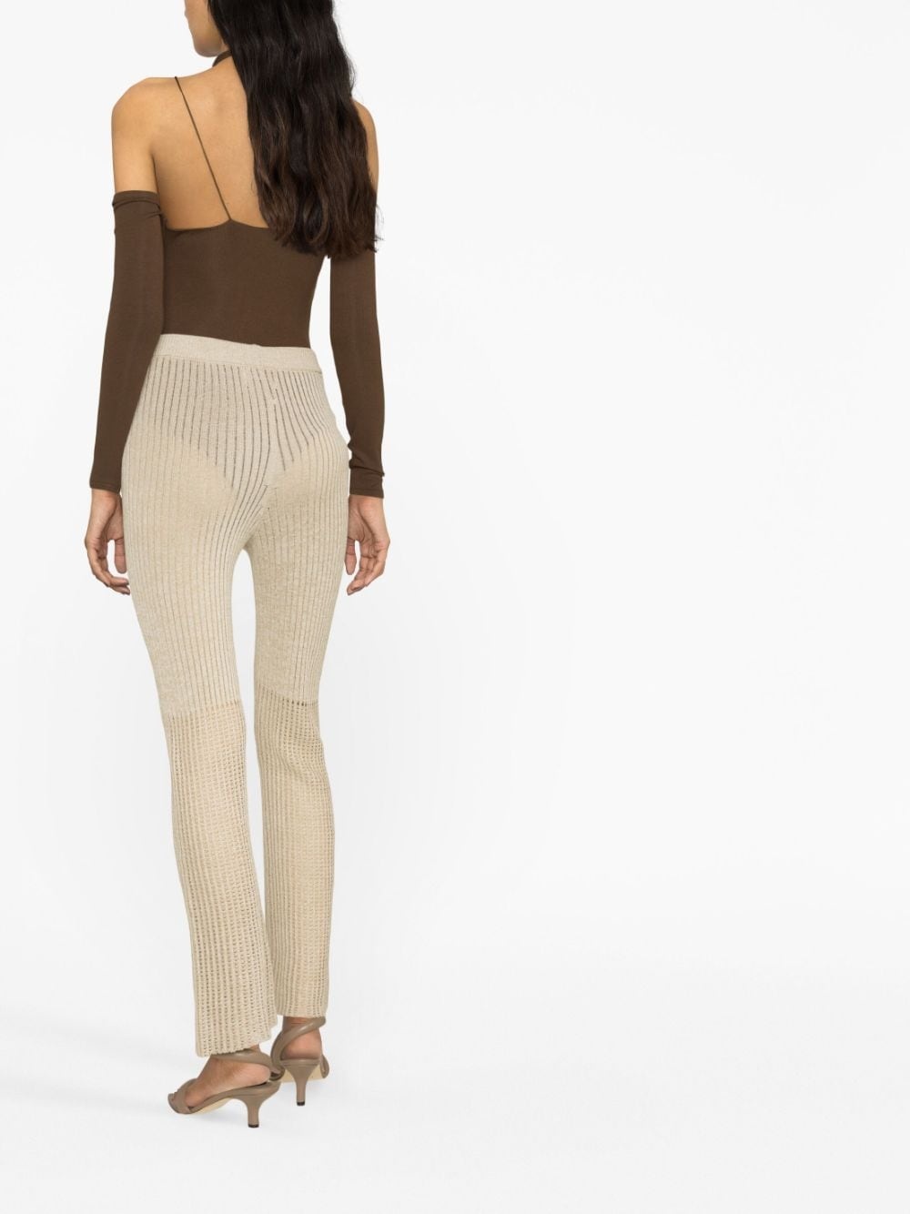 high-waisted ribbed-knit trousers - 3