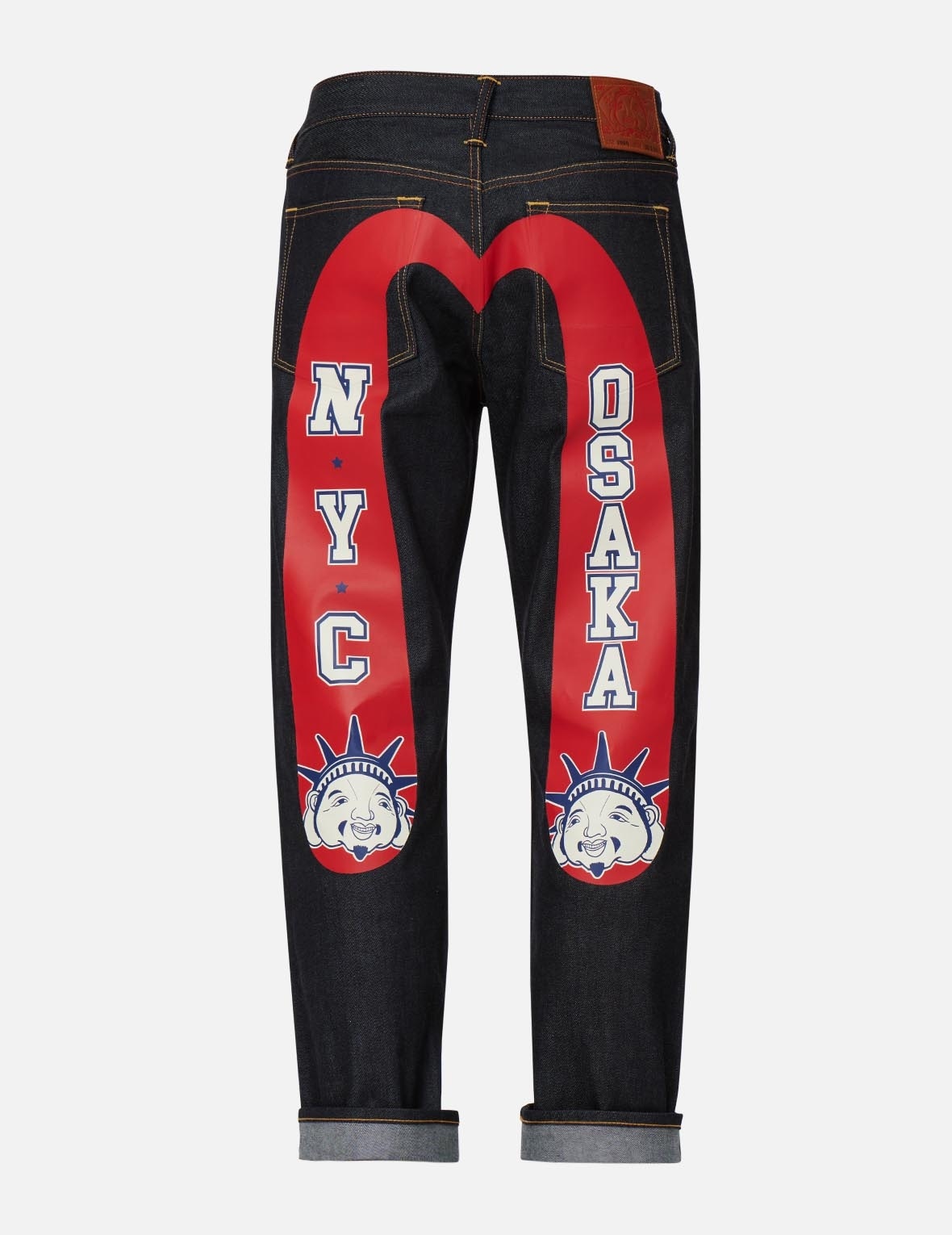 EVISU NYC-OSAKA GODHEAD DAICOCK PRINT BAGGY-FIT JEANS #2000