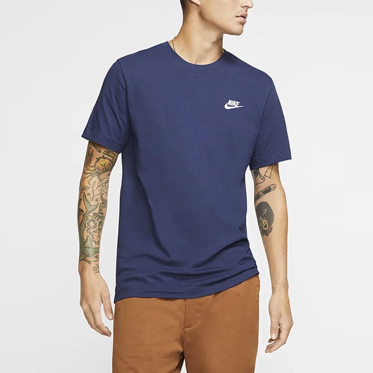 Men's Nike Embroidered Small Round Neck Short Sleeve Deep Navy Blue T-Shirt AR4999-410 - 4