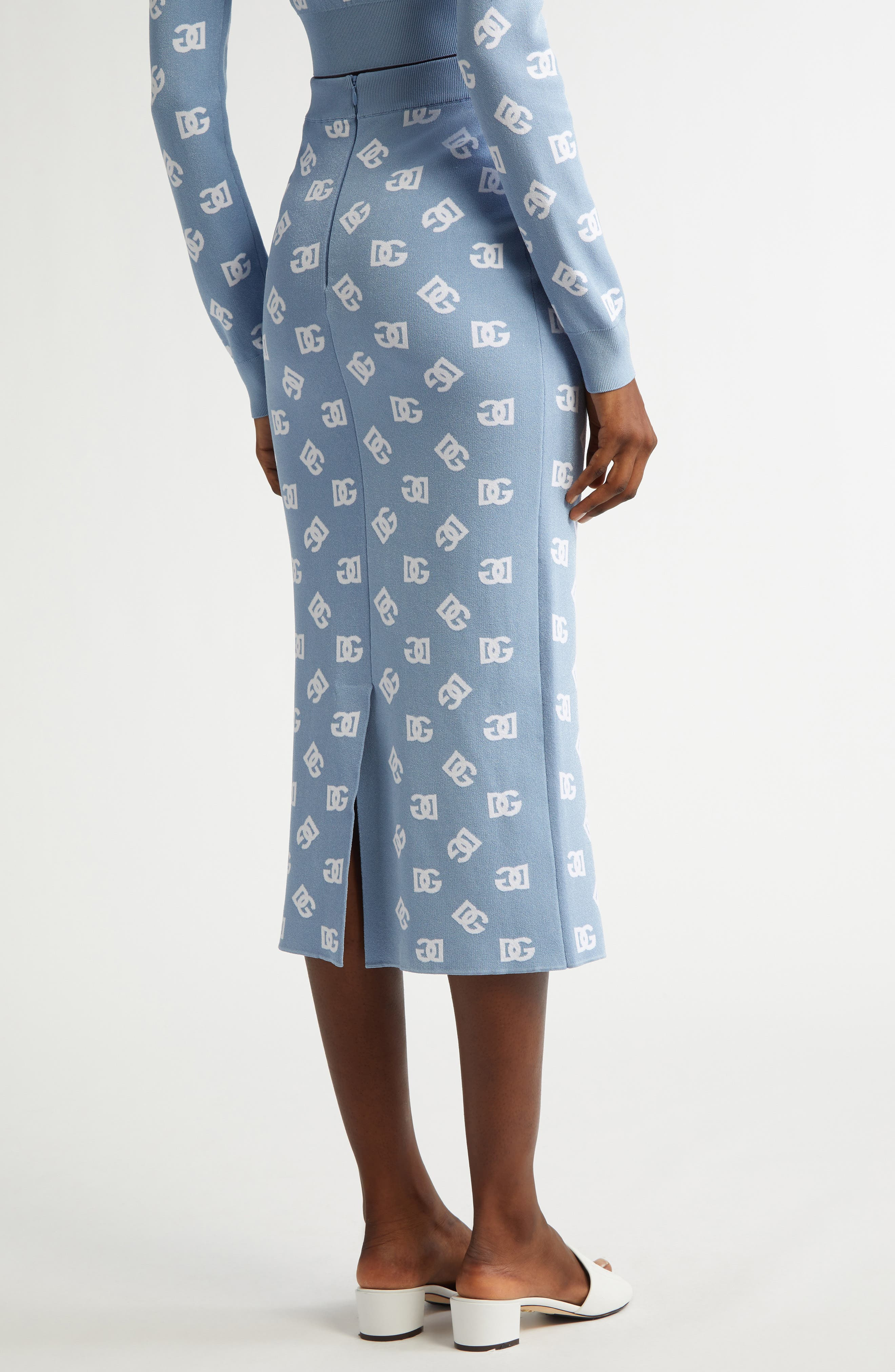 Dolce&Gabbana Logo Jacquard Pencil Skirt in B0143 Celeste Chiaro at Nordstrom - 3
