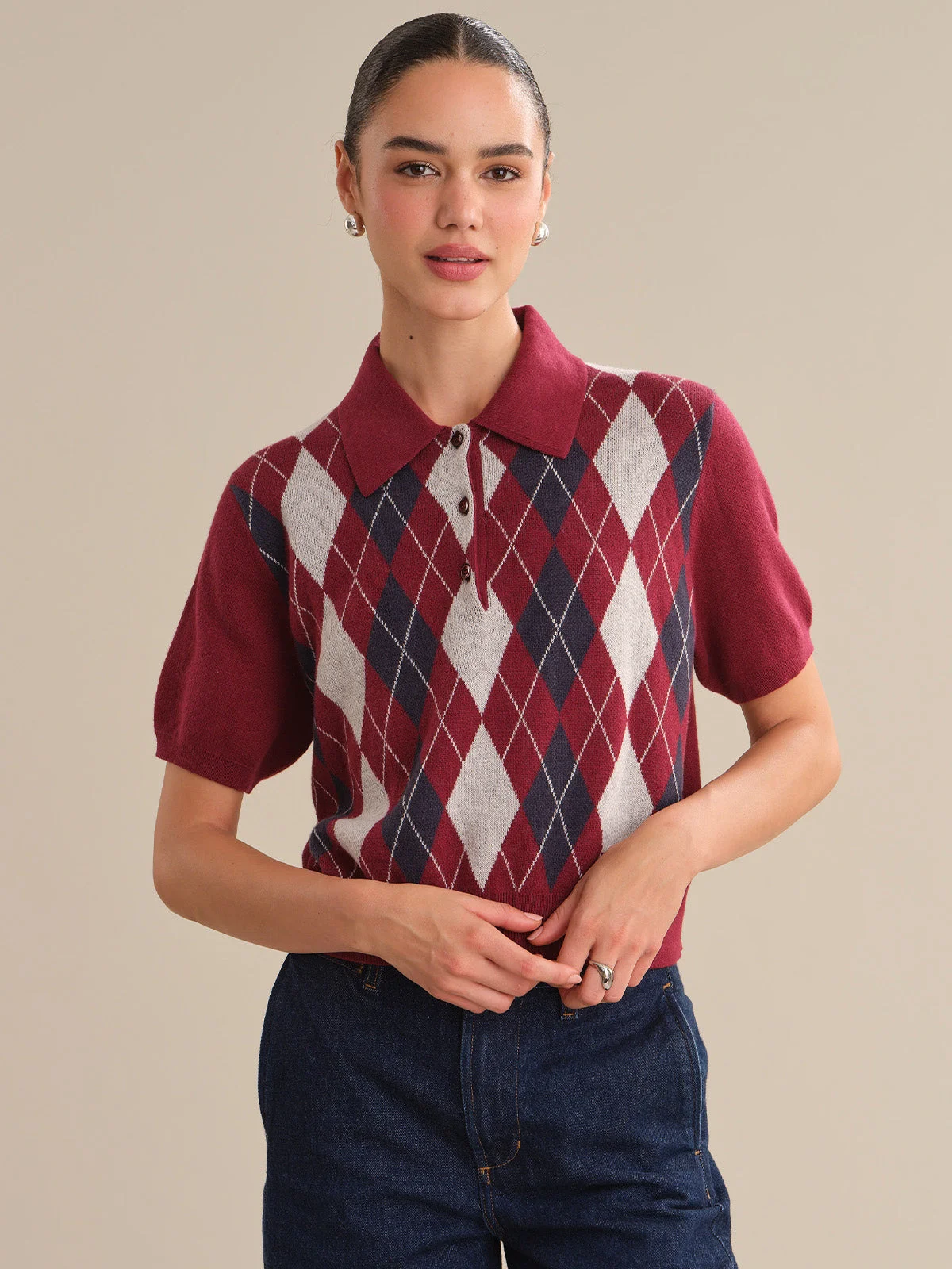 Carmine: Cashmere Blend Argyle Polo Shirt - 1