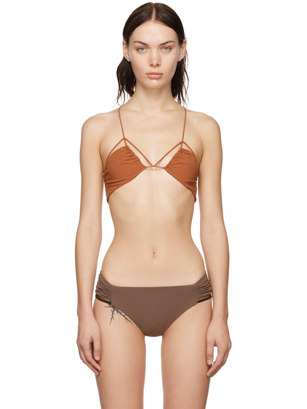 Brown Gathered Bikini - 1