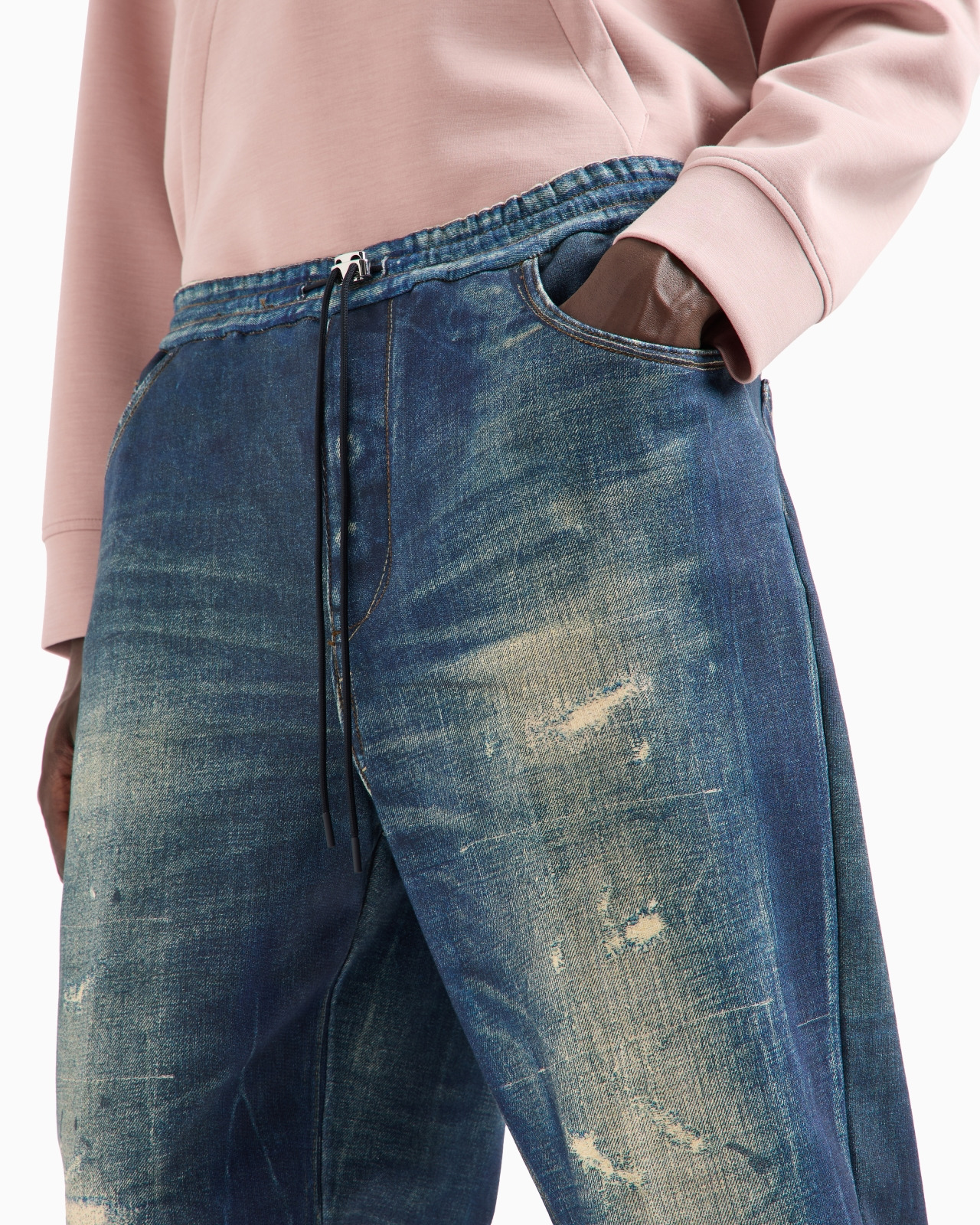 Worn denim-effect French terry jersey joggers - 5