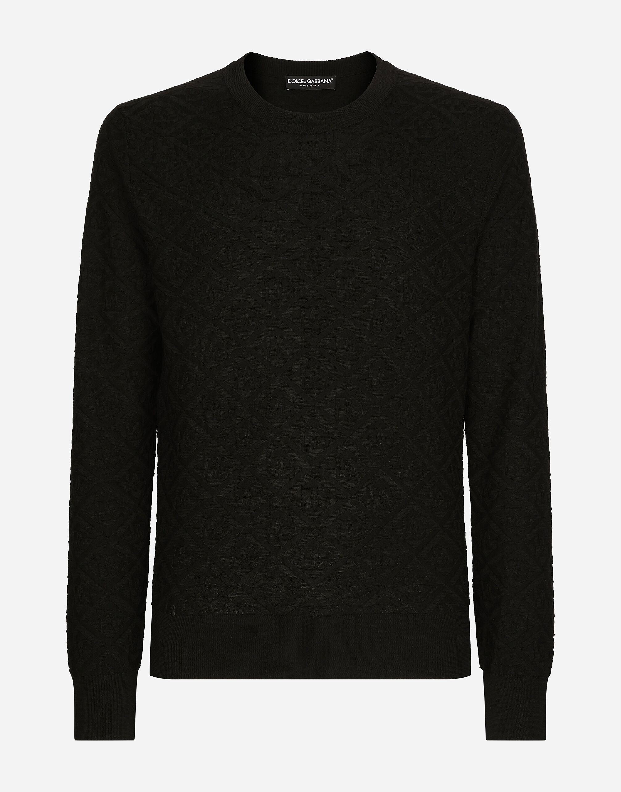 Silk round-neck sweater with all-over DG logo - 1