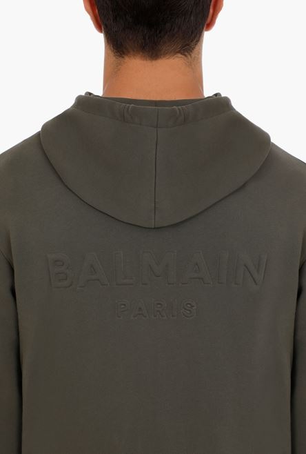Khaki cotton sweatshirt with embossed khaki Balmain Paris logo - 5