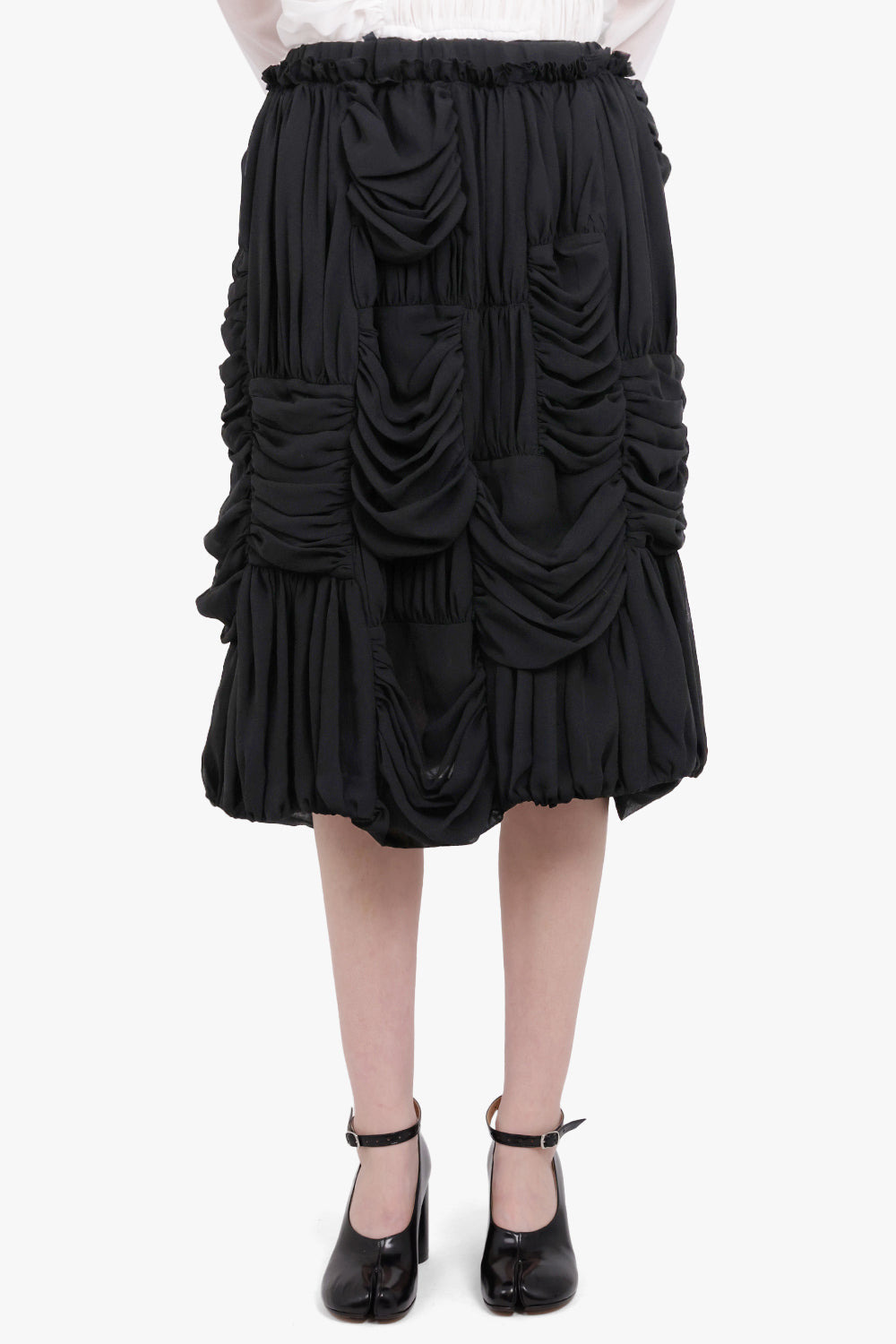 DRAPE RUCHED PANEL DRAWSTRING MIDI SKIRT | BLACK - 3