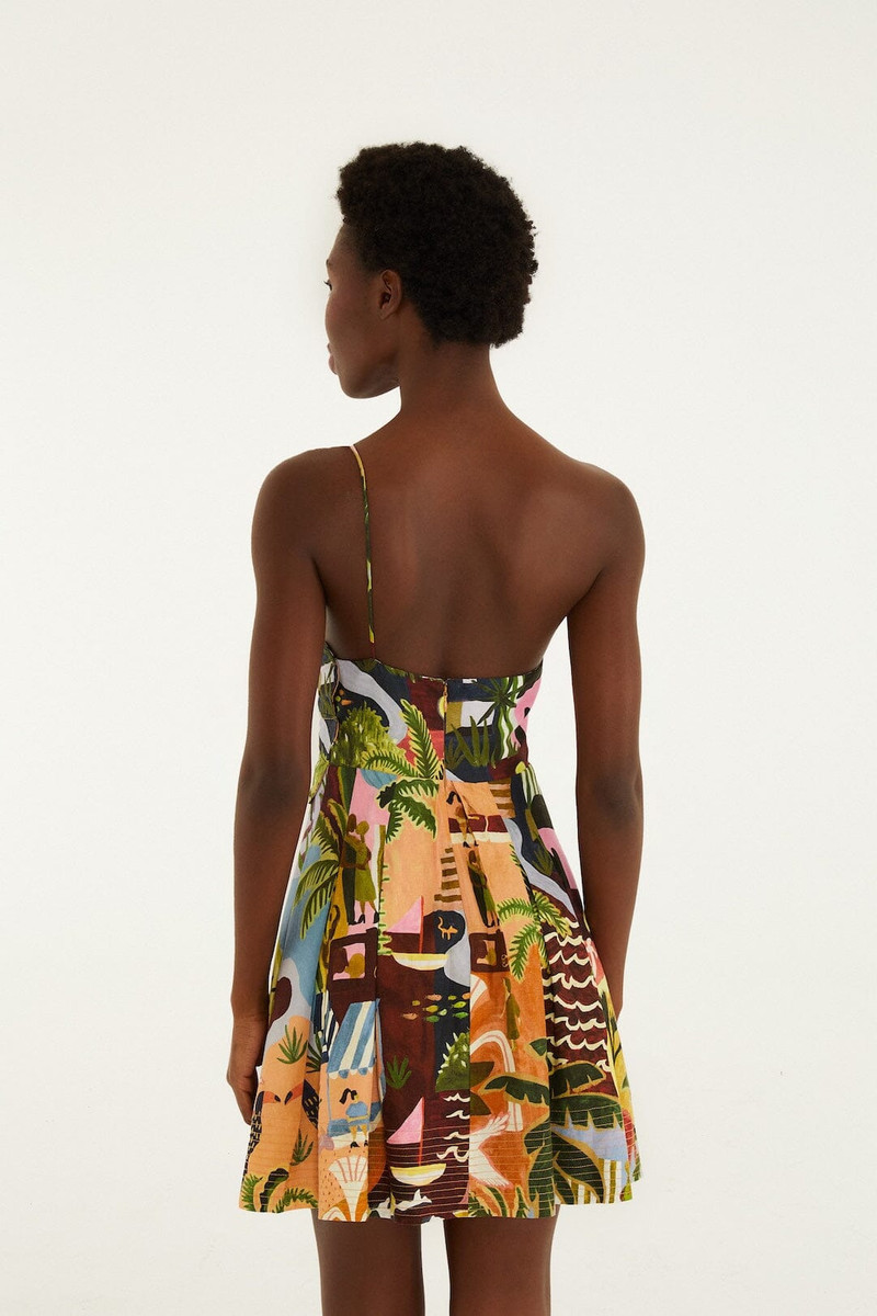 Multicolor Tropical Painting Lenzing Ecovero Euroflax Mini Dress 3