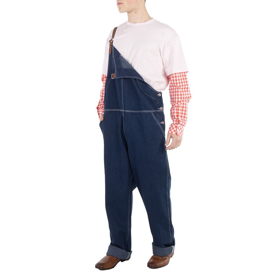Burberry Dark Canvas Blue Leather-Trim Denim Dungarees - 4
