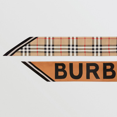 Burberry Vintage Check and Logo Print Silk Skinny Scarf outlook