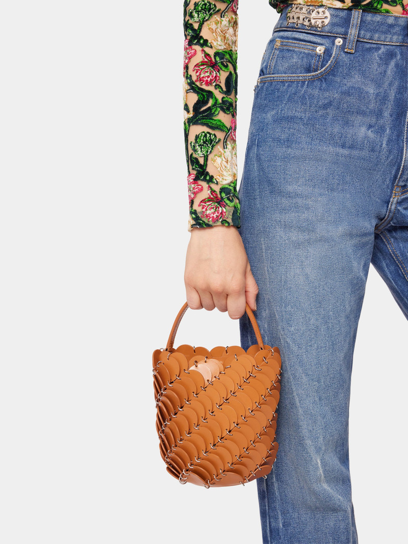 SMALL COGNAC BUCKET PACO BAG IN LEATHER 4