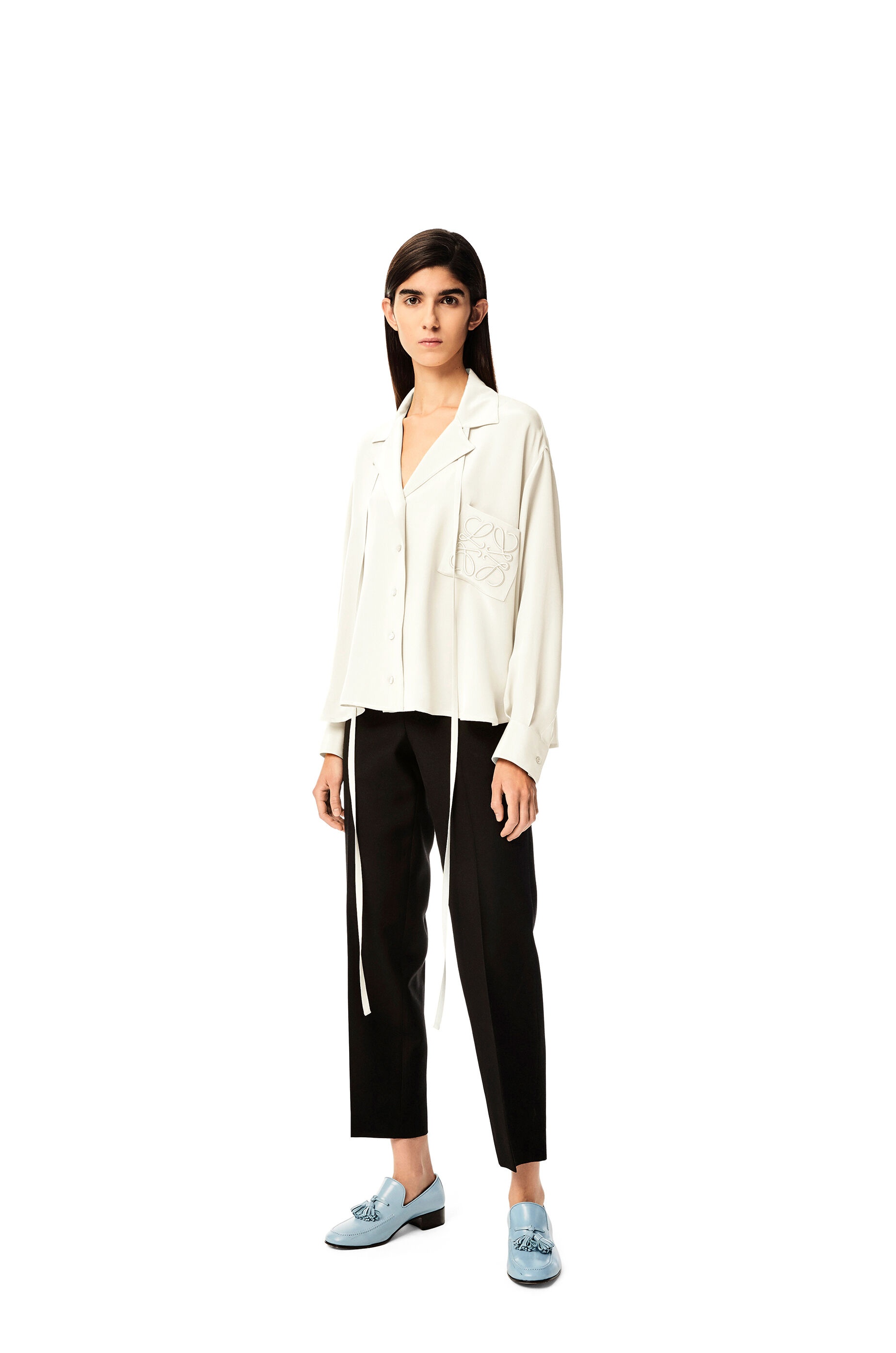 Anagram embroidered pyjama blouse in satin - 2