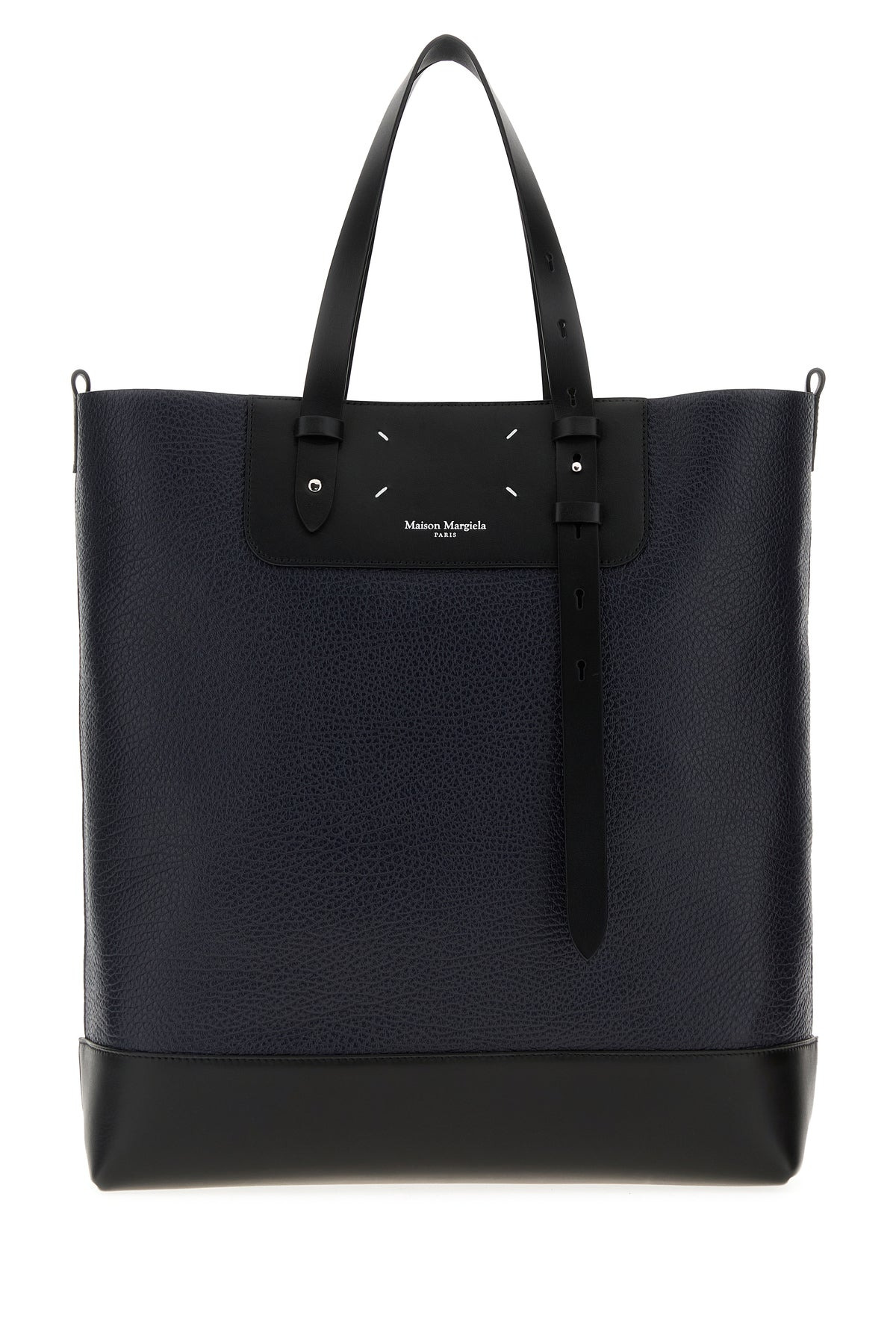 Midnight blue leather Vertical shopping bag - 1