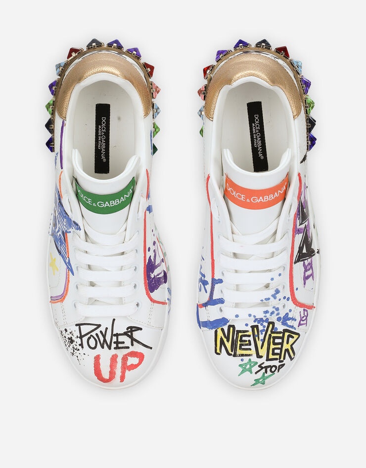 Calfskin Portofino sneakers with embroidery and lettering - 4
