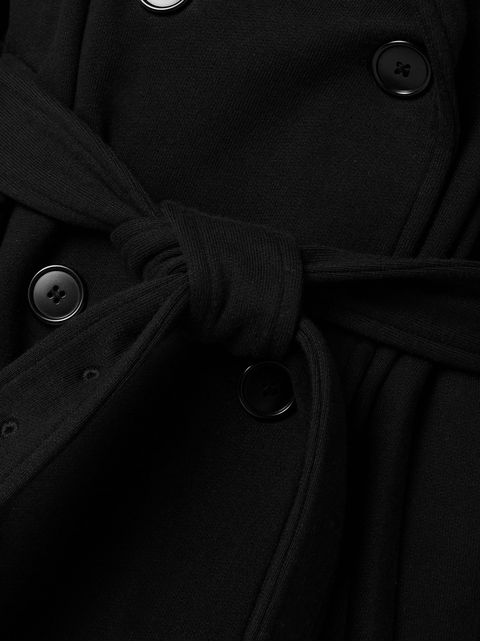 Hooded double-breasted belted cotton-jersey jacket Black - 5