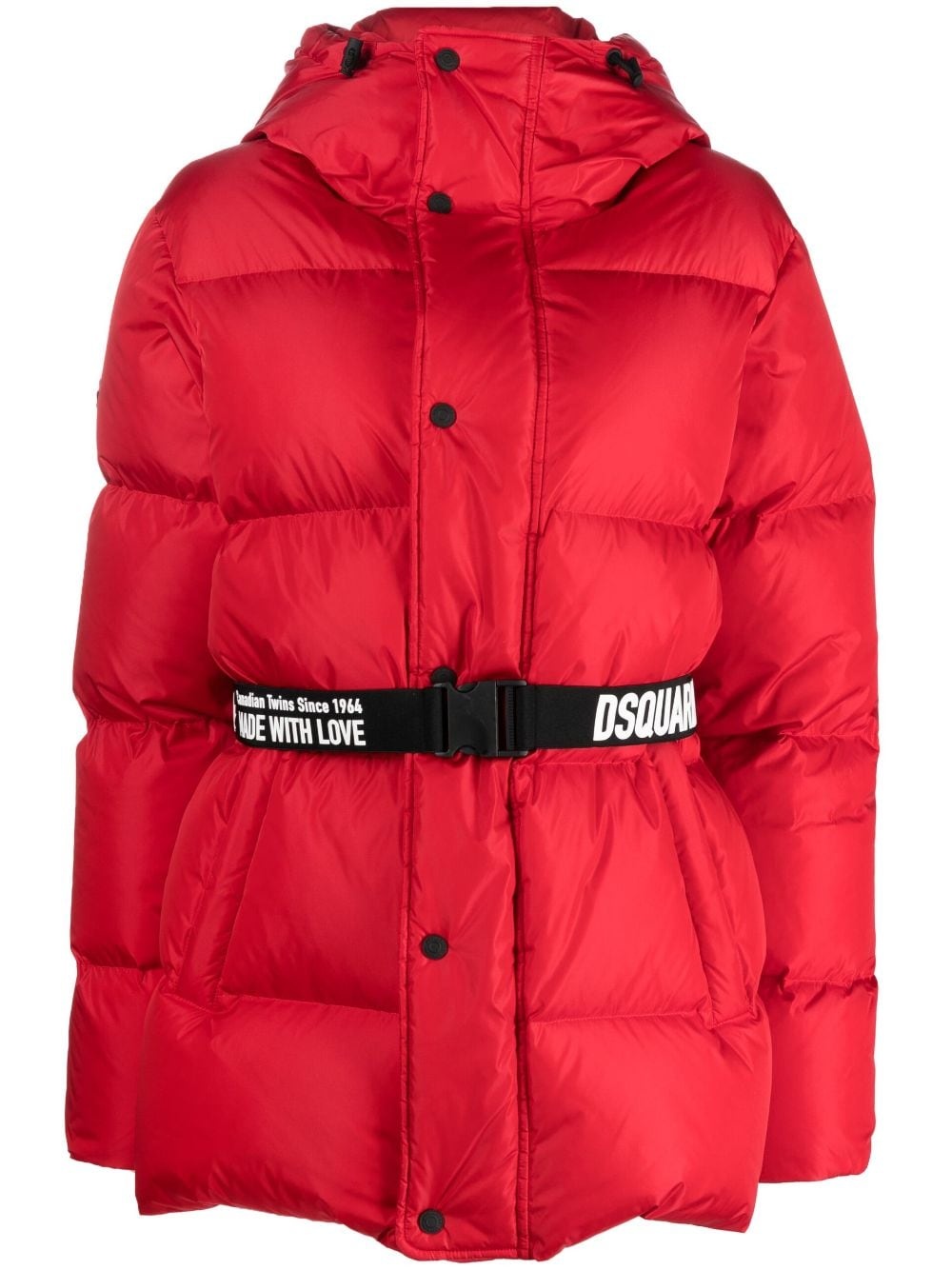 hooded belted puffer jacket - 1
