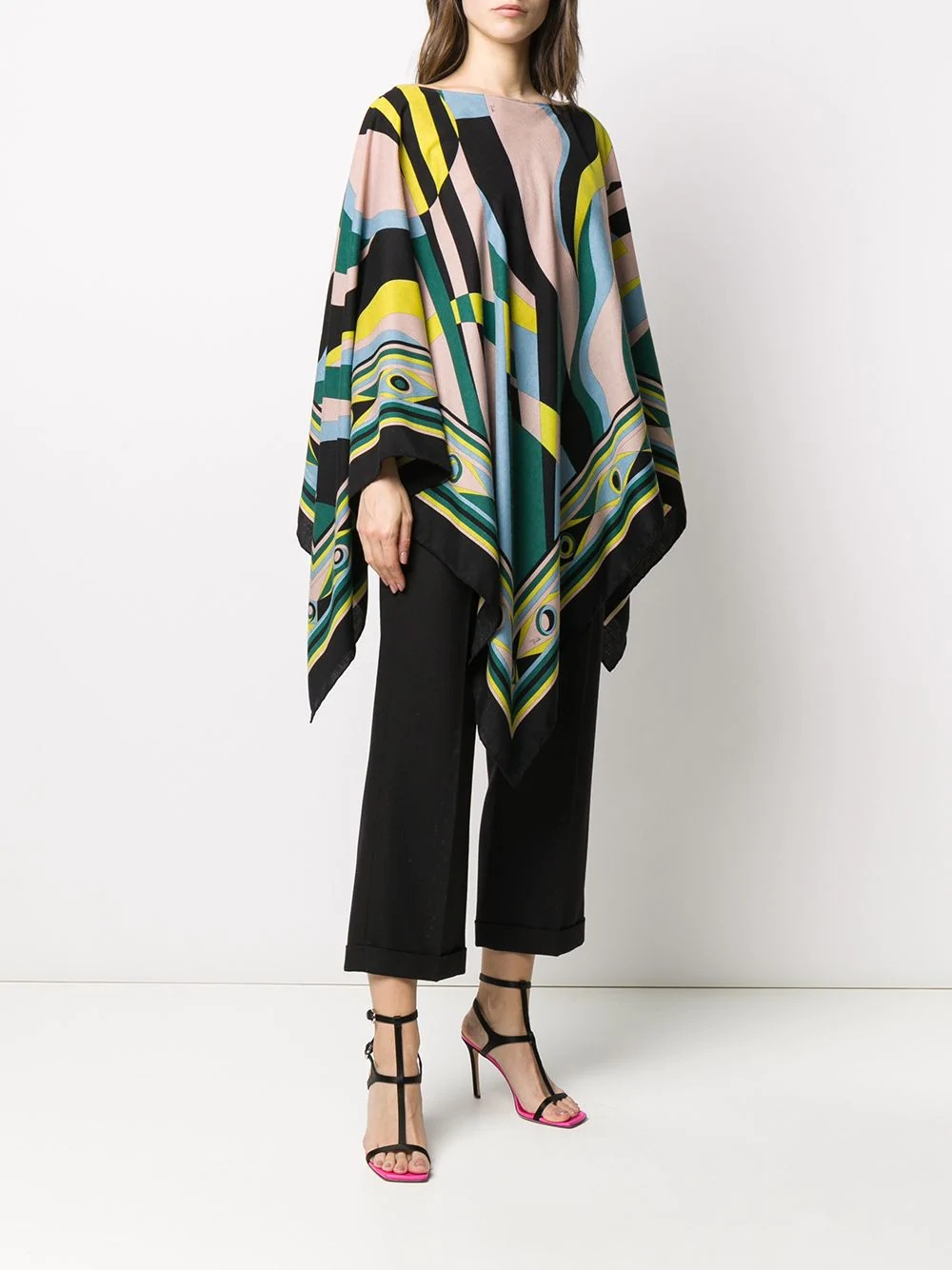 abstract-print poncho - 3