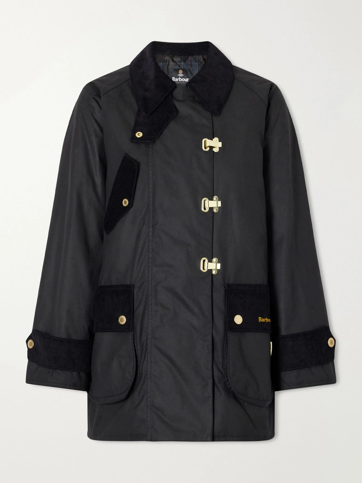 Felton corduroy-trimmed waxed cotton-canvas jacket Black - 1