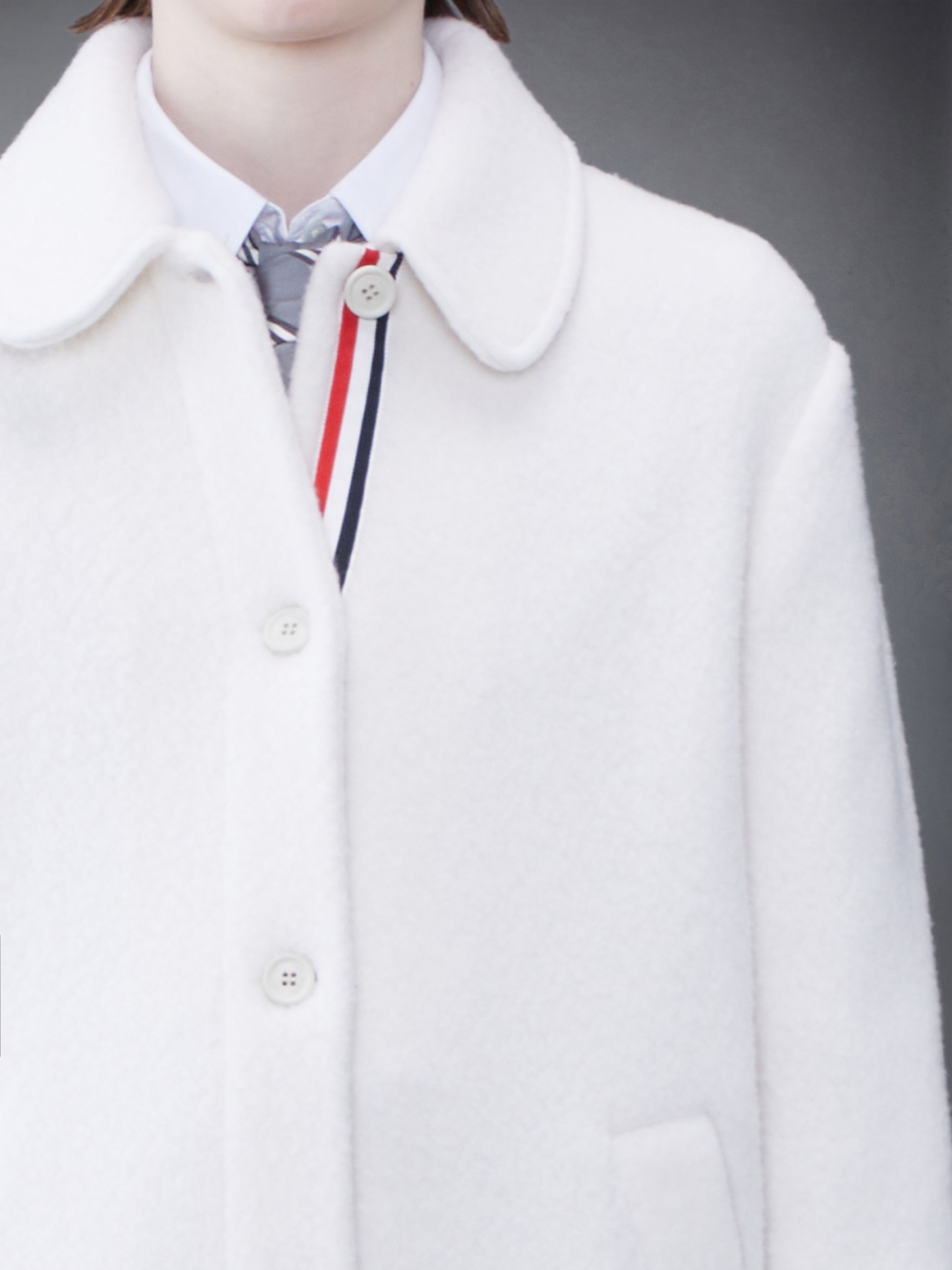 Wool Fleece Stripe Round Collar Overcoat - 6
