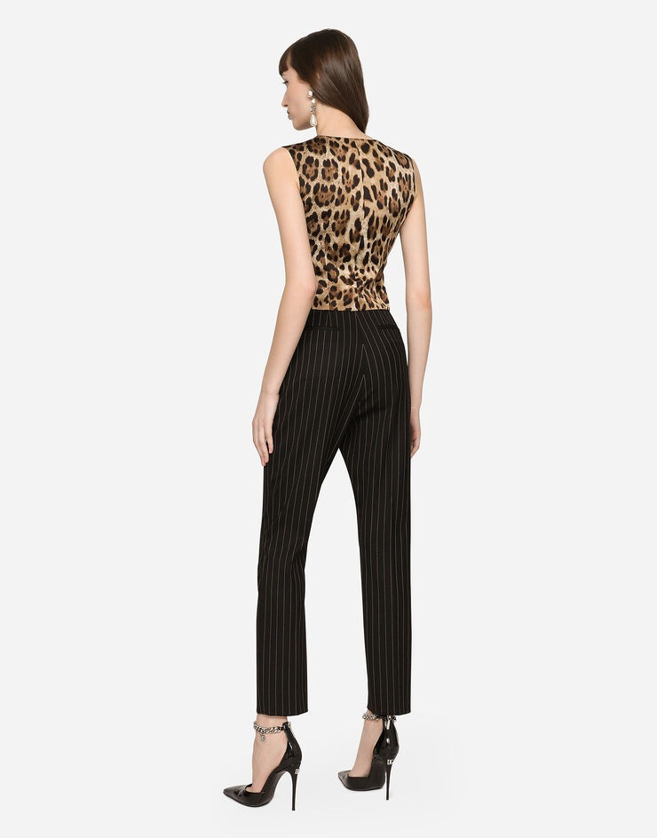 High-waisted pinstripe twill pants - 2