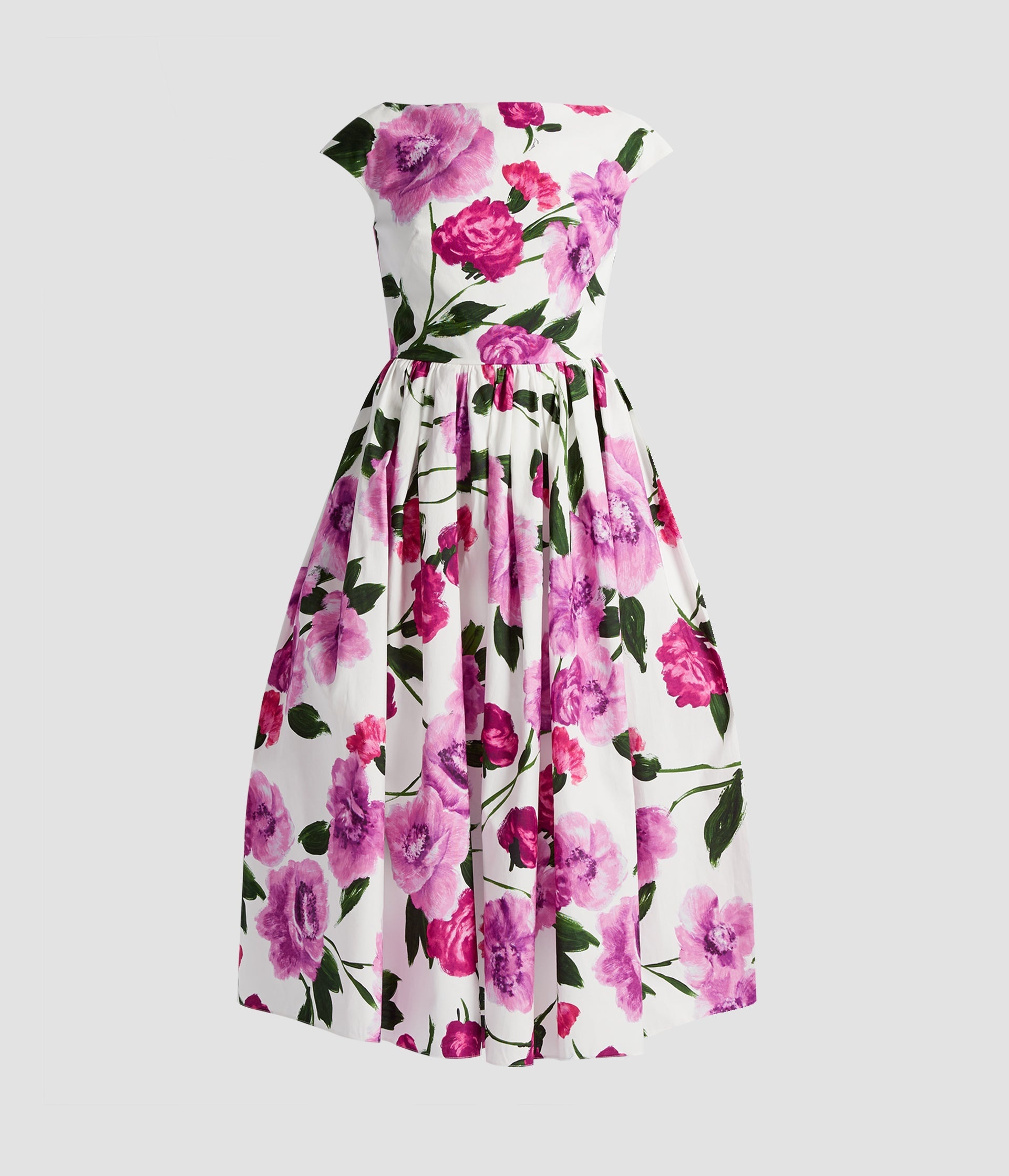 BOAT NECK FULL SKIRT MIDI DRESS - 1