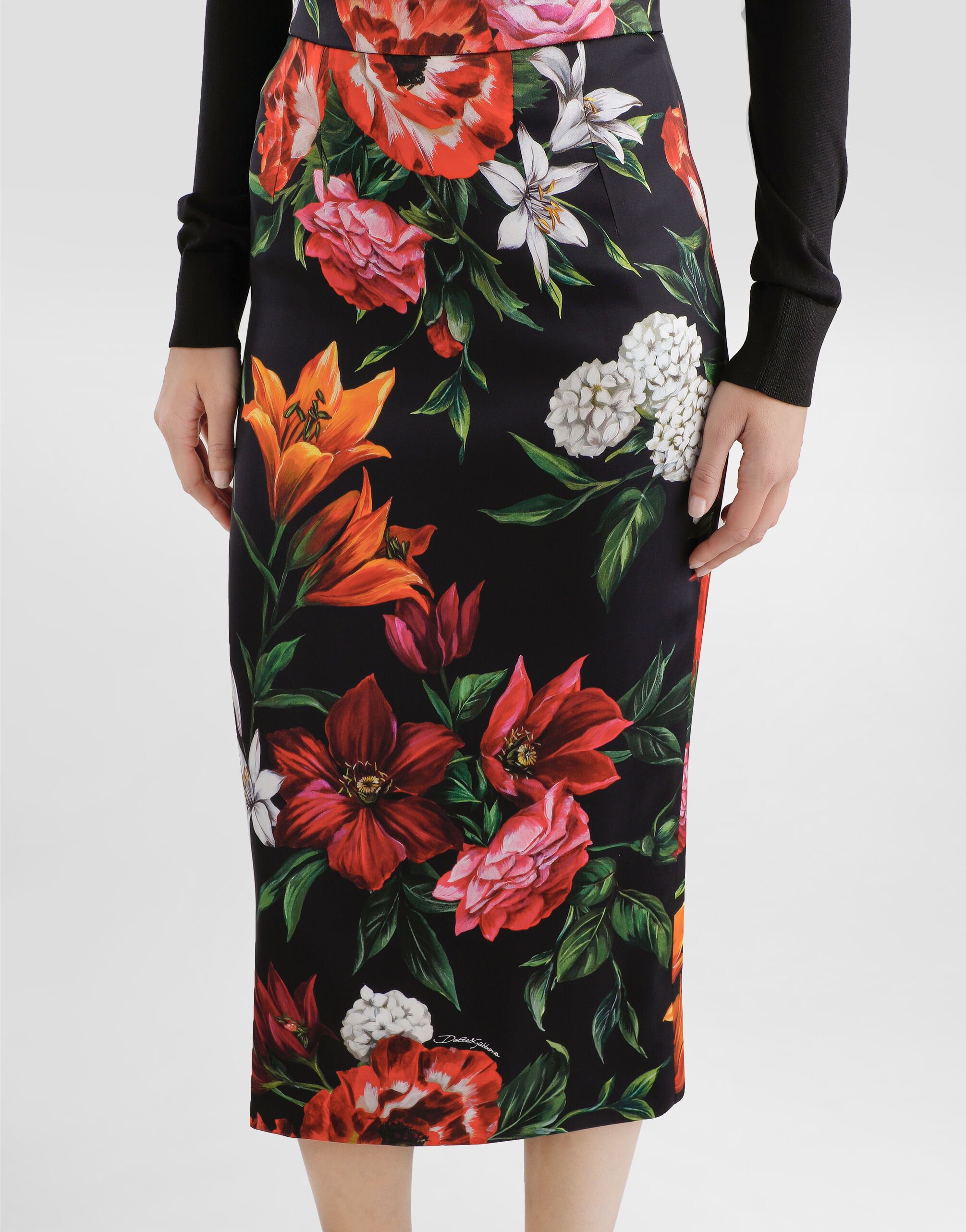 Flower-print satin skirt - 4