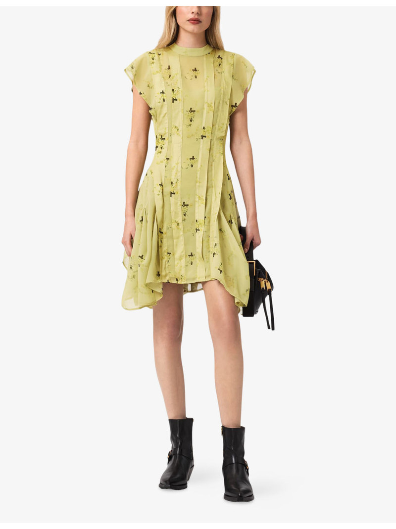 ALLSAINTS Fleur Floral-Print Asymmetric-Hem Woven Mini Dress outlook