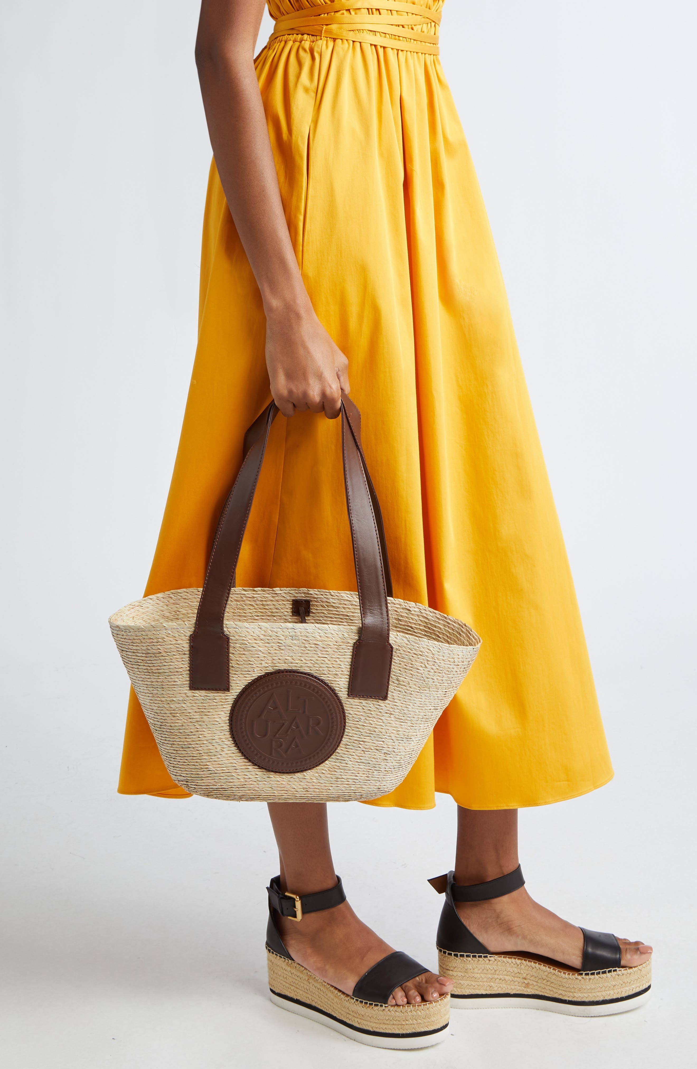 Altuzarra Small Watermill Straw & Leather Tote in Praline at Nordstrom - 3