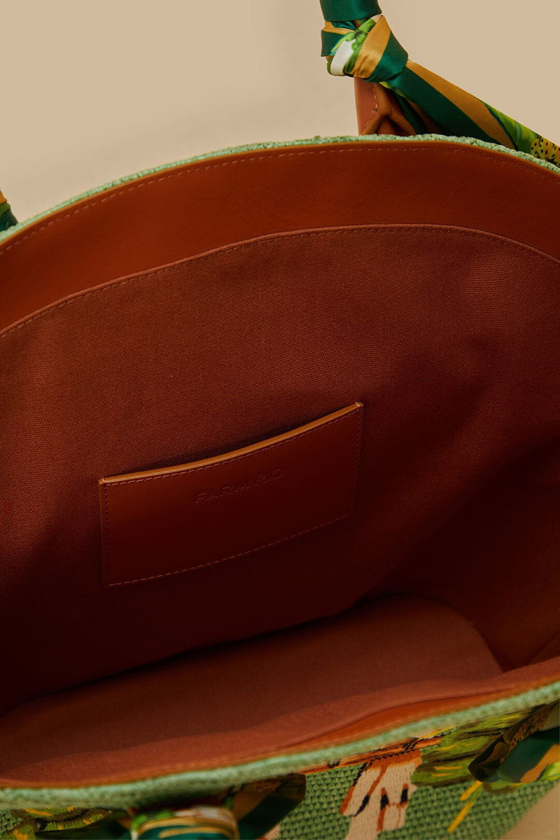 Green Coconut Toucan Raffia Shell Tote 5