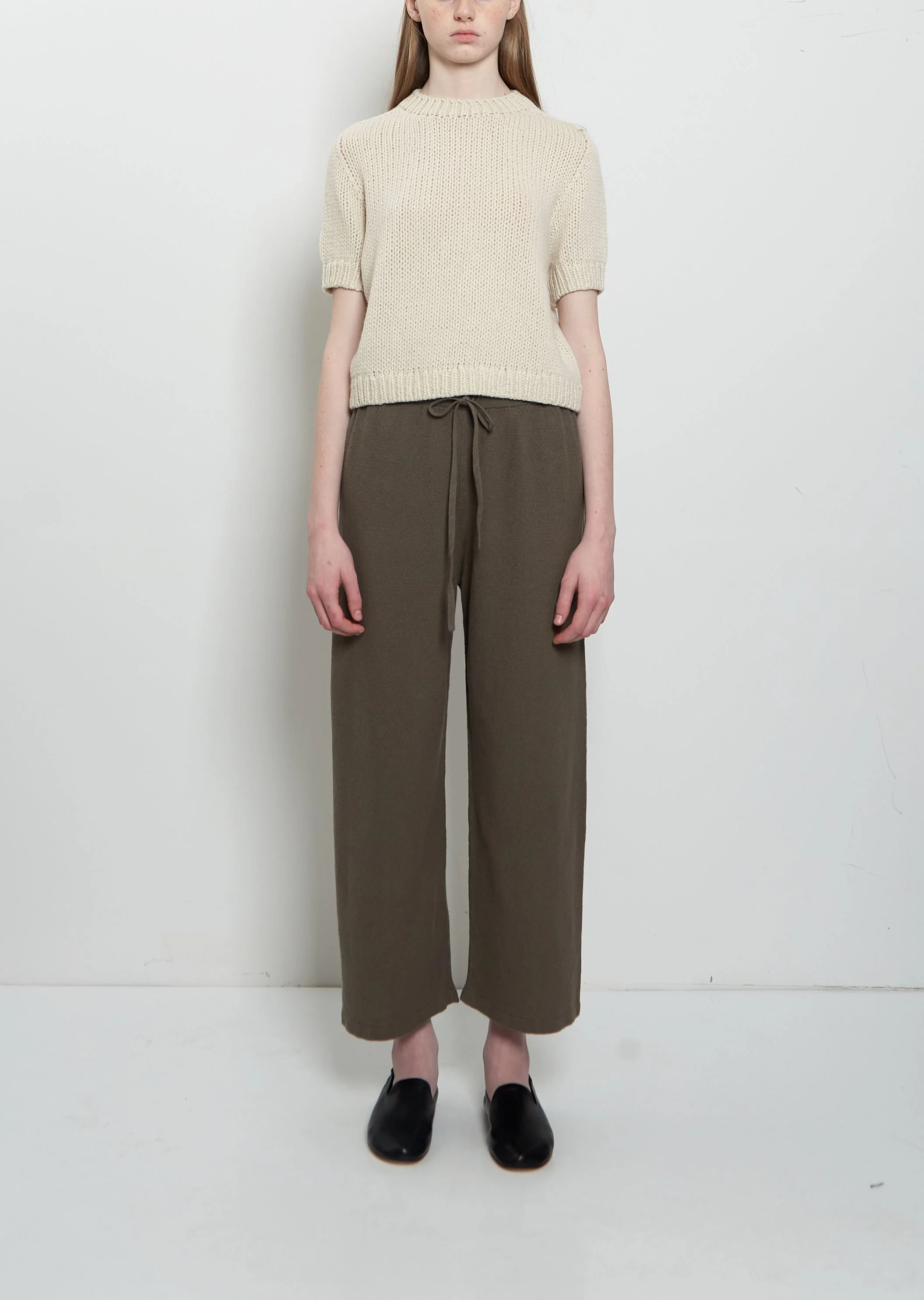 Crepe Cotton Linen Capri Pants — Rock - 1