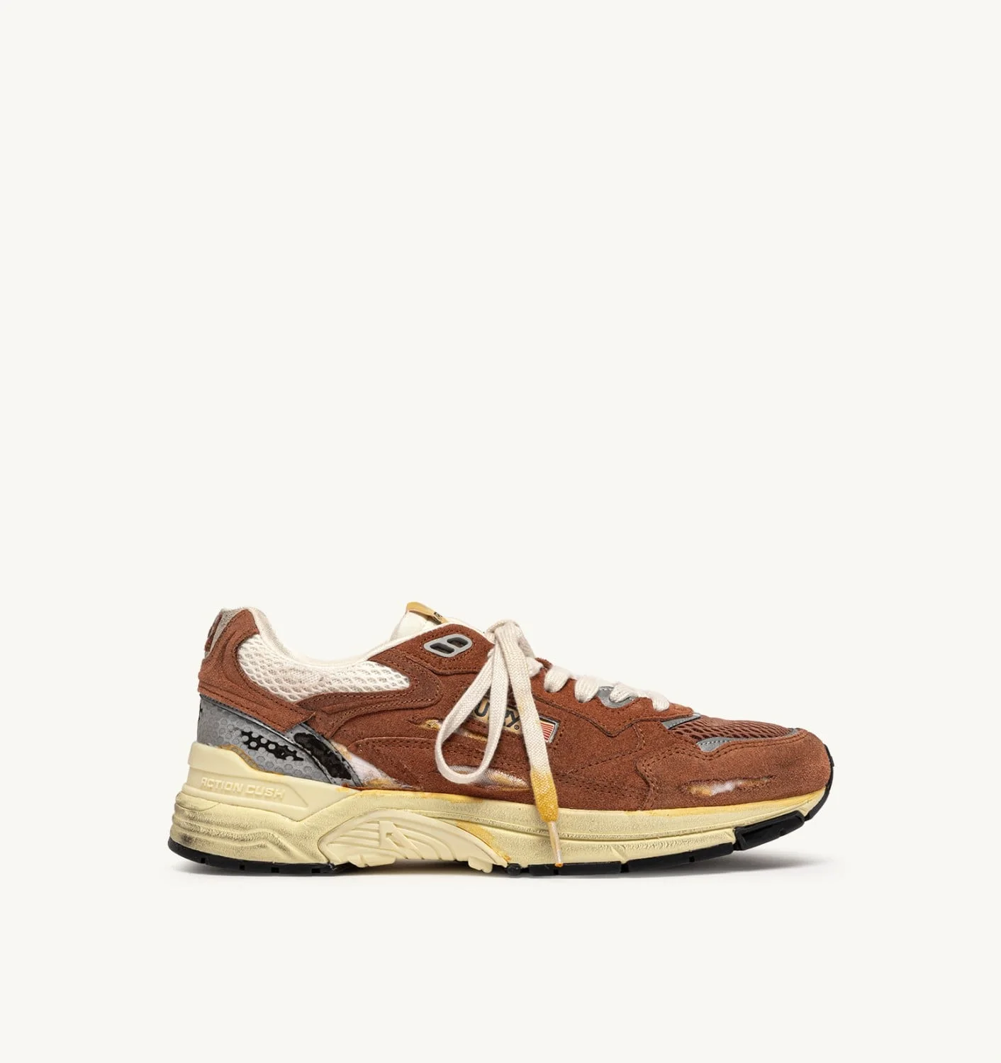 HYPERWAY SUPER VINTAGE SNEAKERS IN MARRON AND SILVER MESH AND SUEDE - 1