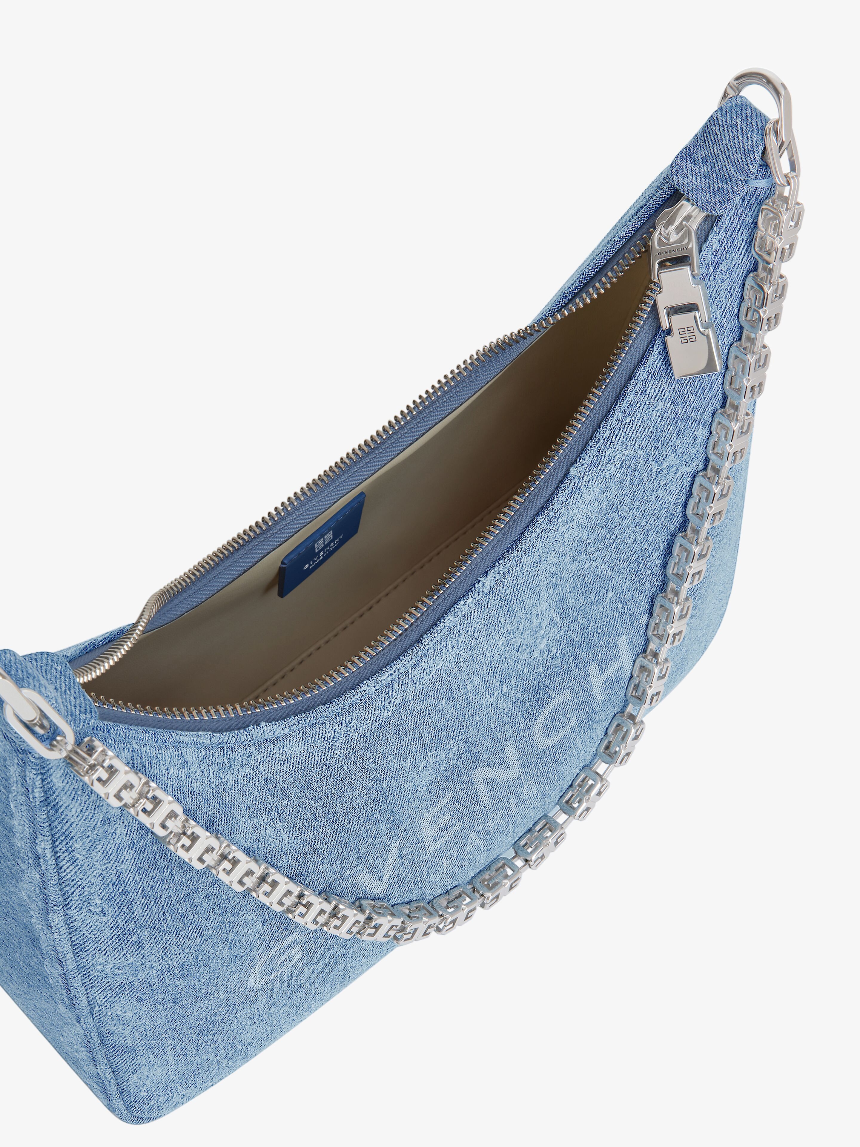 SMALL MOON CUT OUT BAG IN WASHED DENIM WITH CHAIN - 5