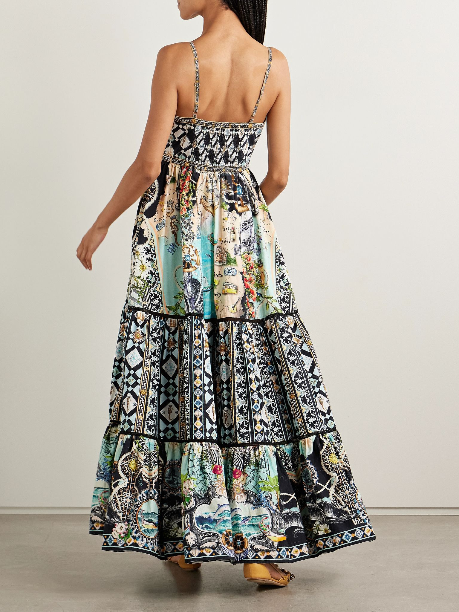 Tiered printed organic cotton-poplin maxi dress Multi - 3