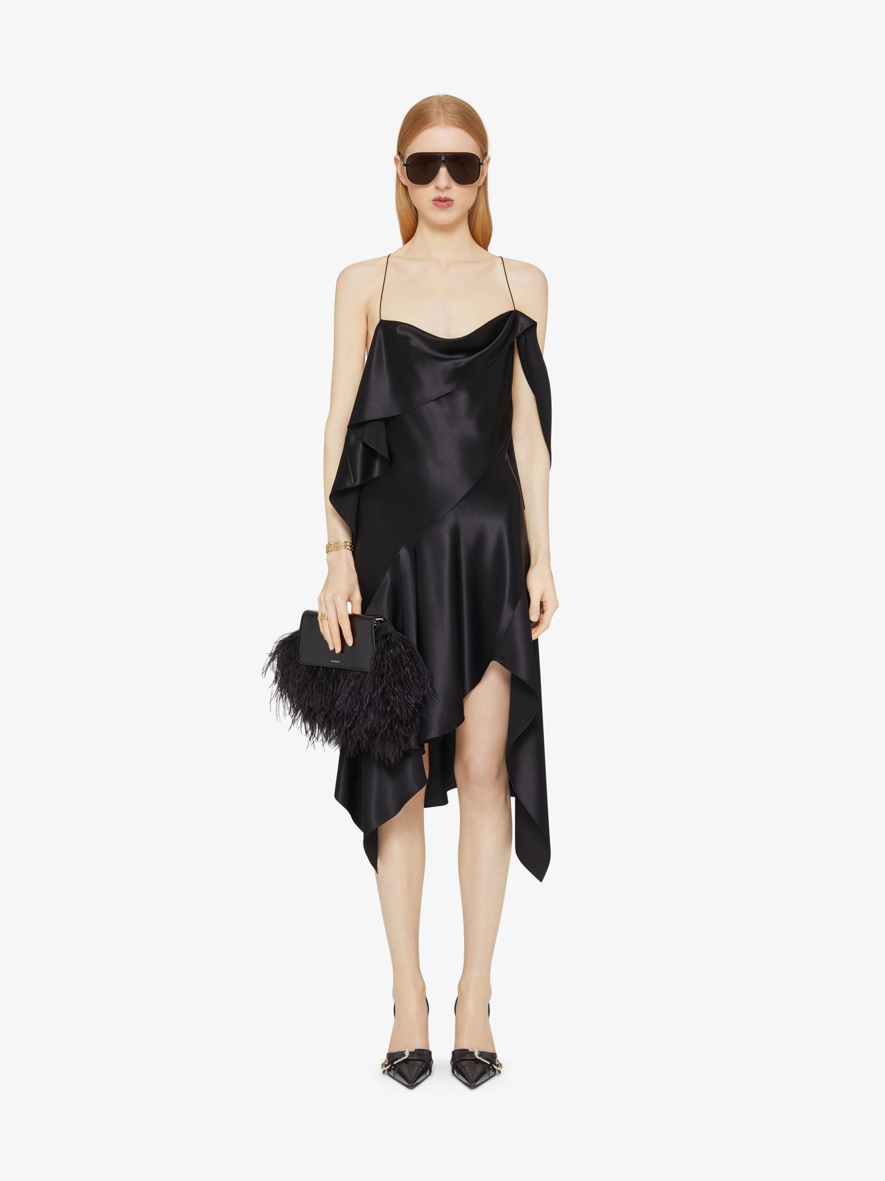 ASYMMETRIC DRAPED DRESS IN SATIN - 2