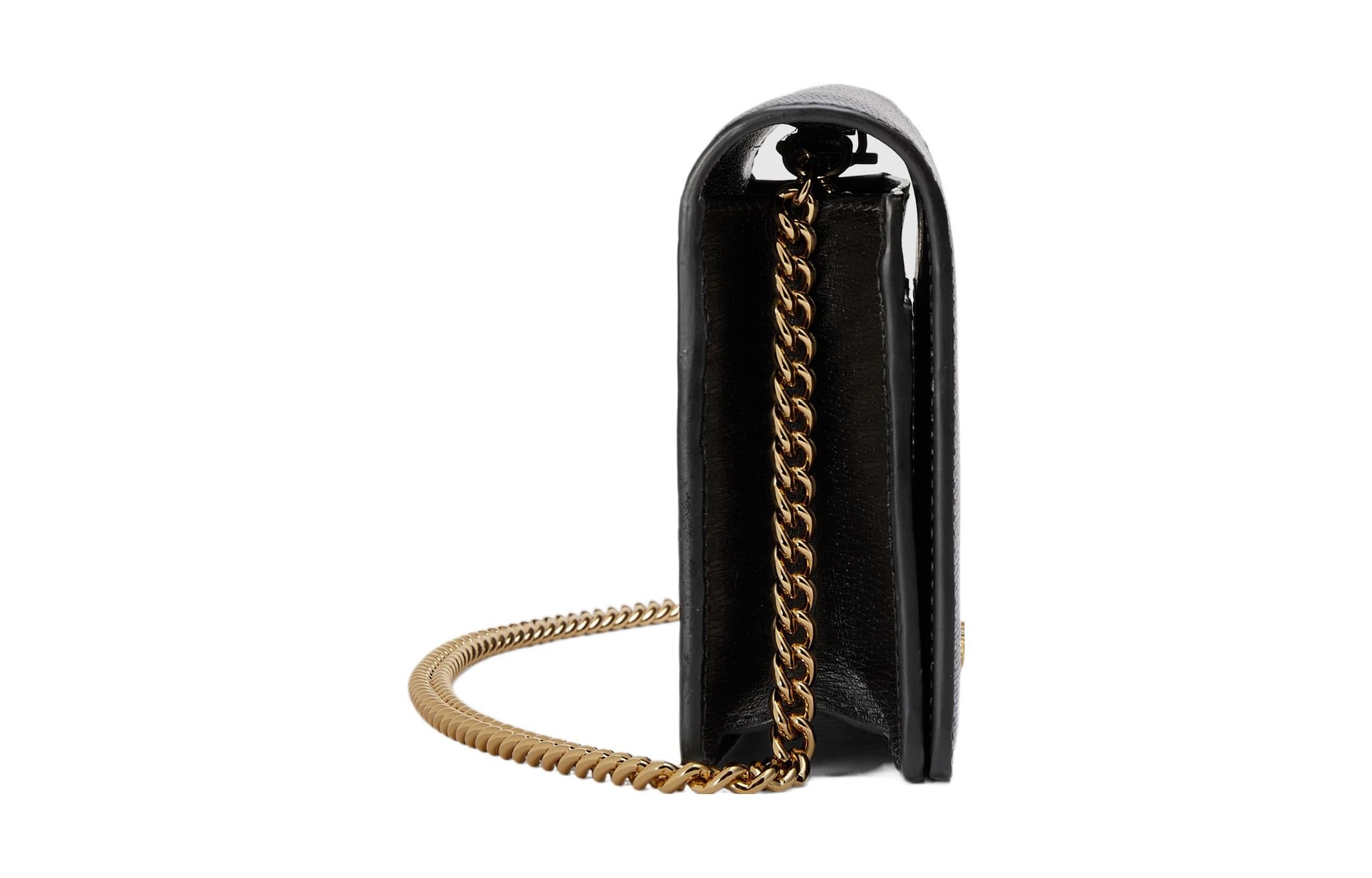 (WMNS) Gucci Chain Wallet With Gucci Script 'Black Leather' 772643-0OP0N-1000 - 3
